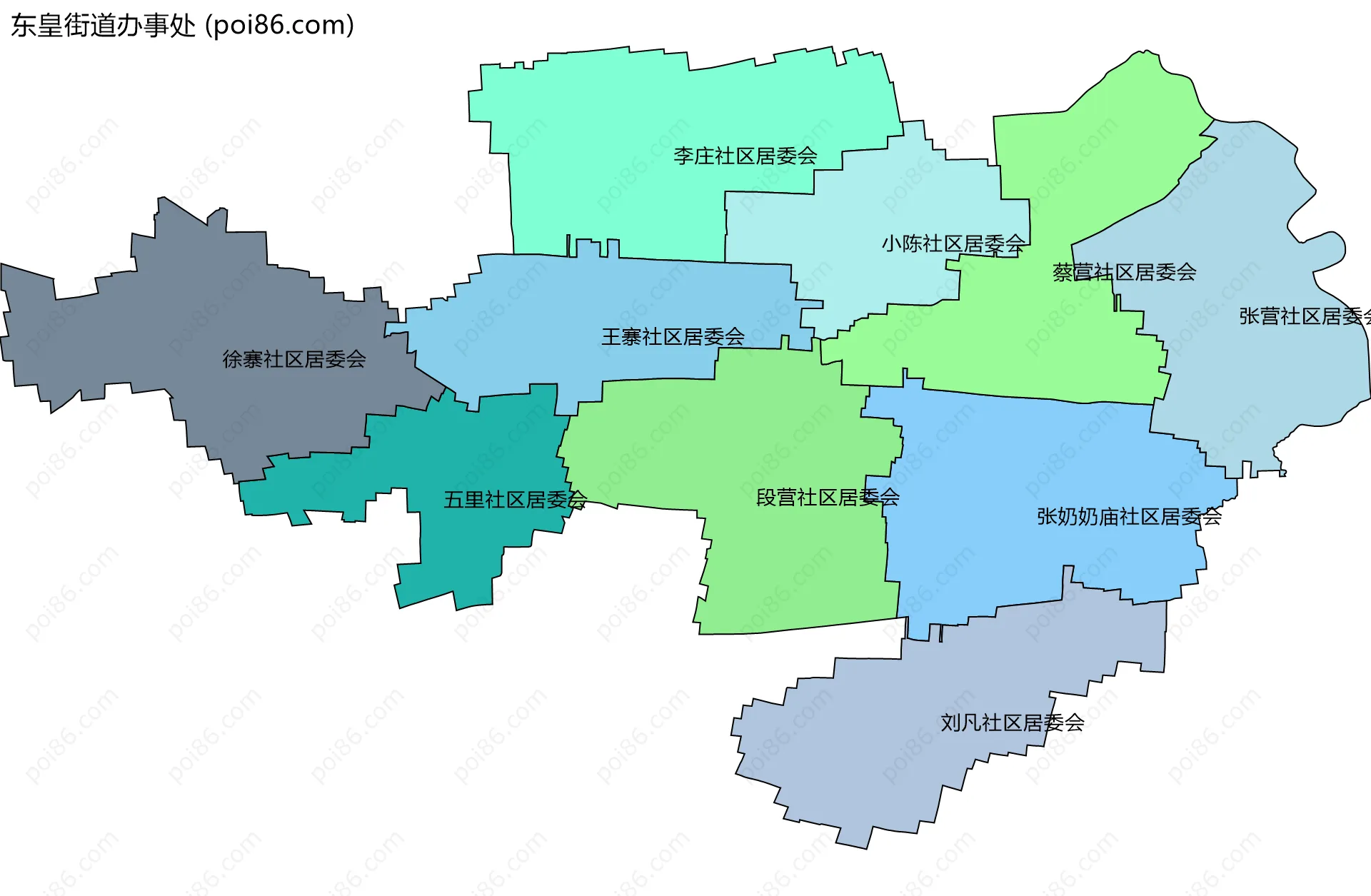 东皇街道办事处边界地图(五级行政区划)