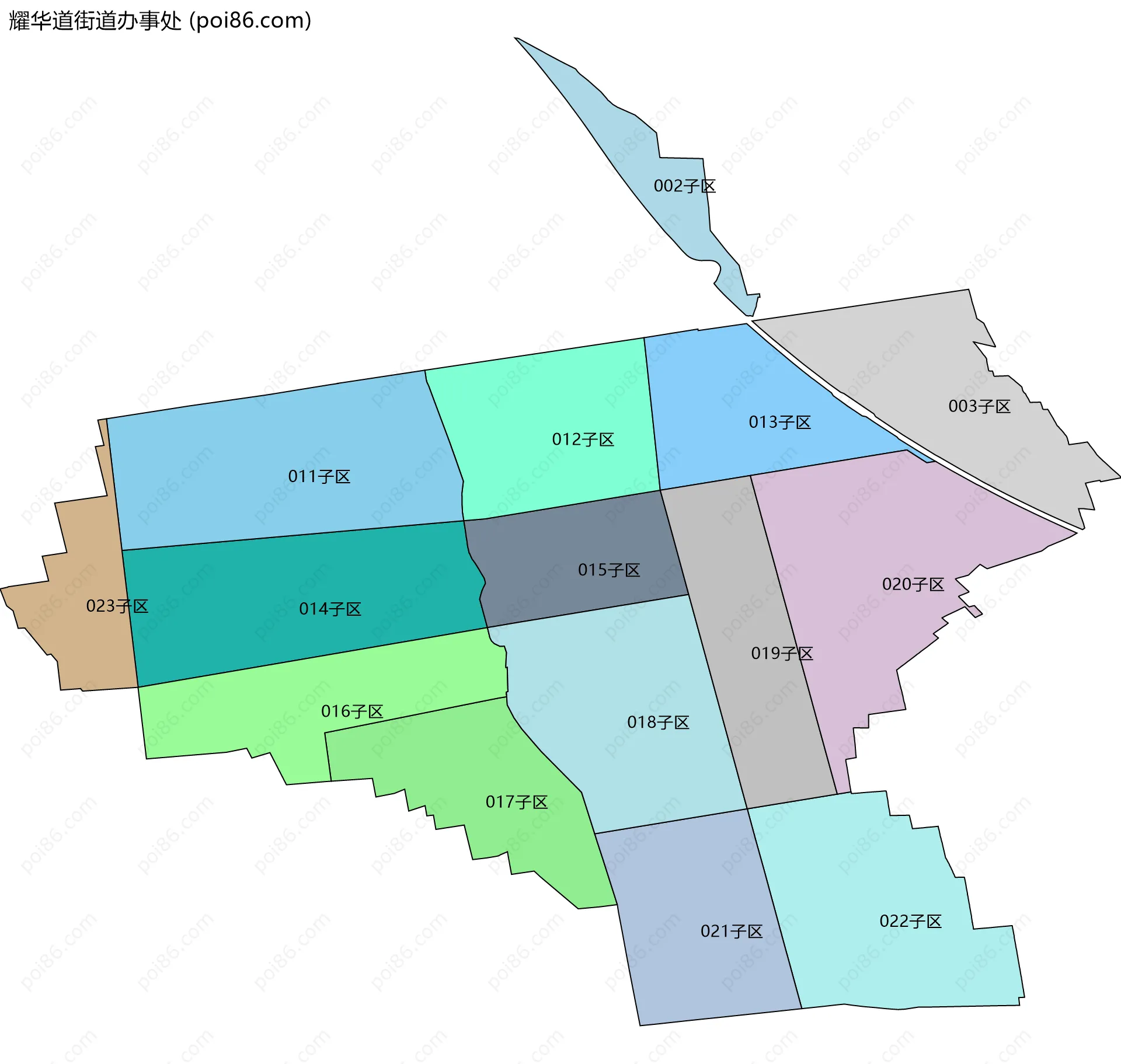 耀华道街道办事处边界地图(五级行政区划)