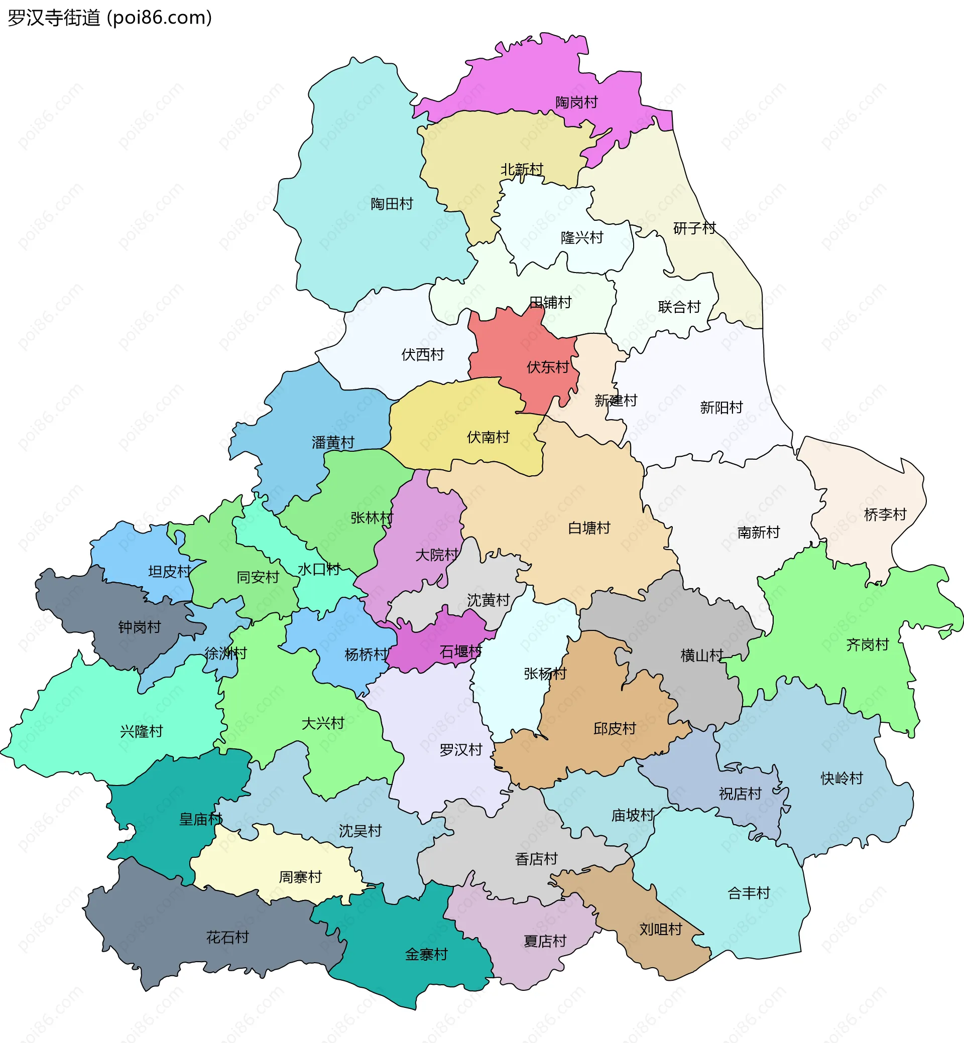 罗汉寺街道边界地图(五级行政区划)