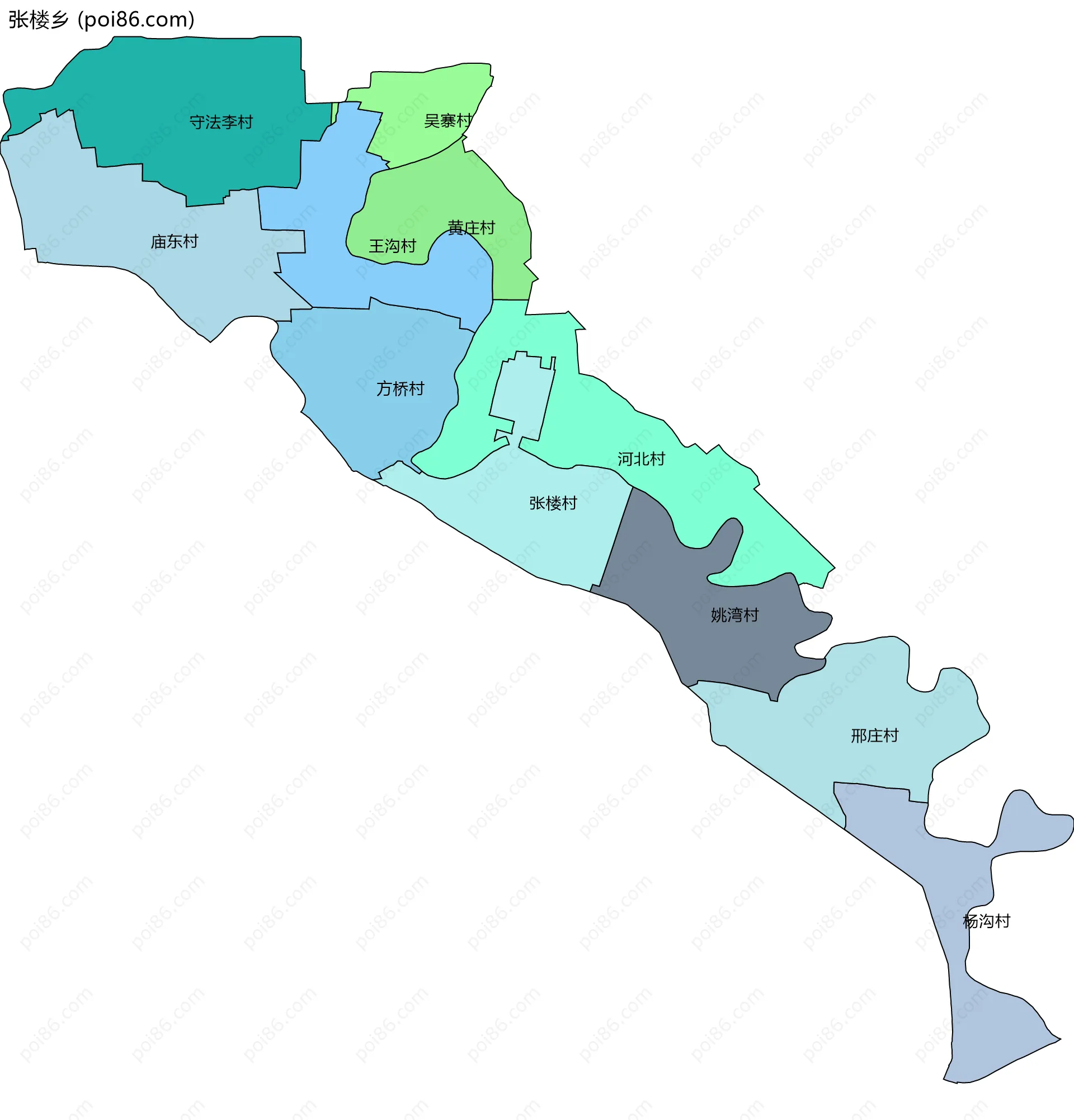张楼乡边界地图(五级行政区划)
