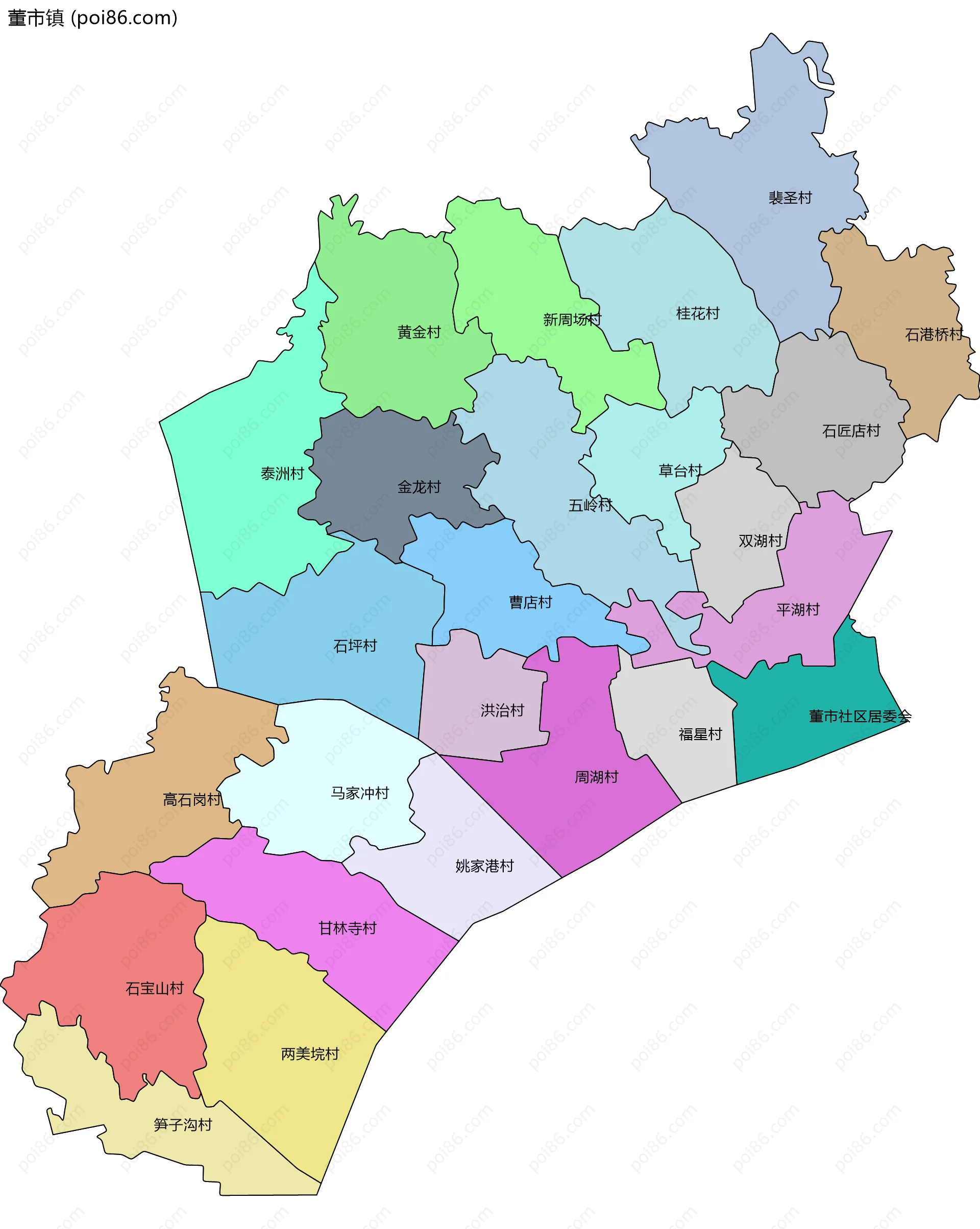 董市镇边界地图(五级行政区划)