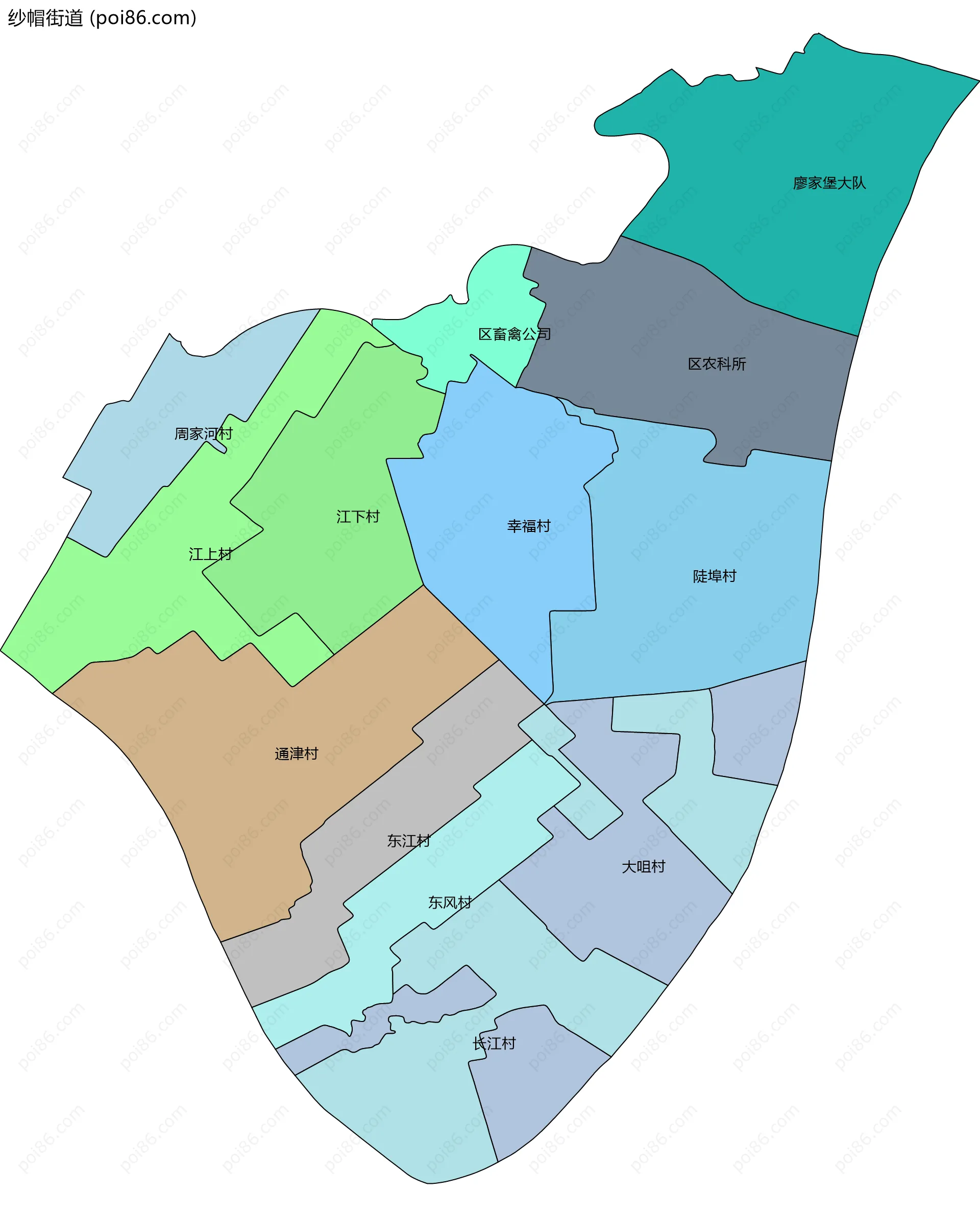 纱帽街道边界地图(五级行政区划)