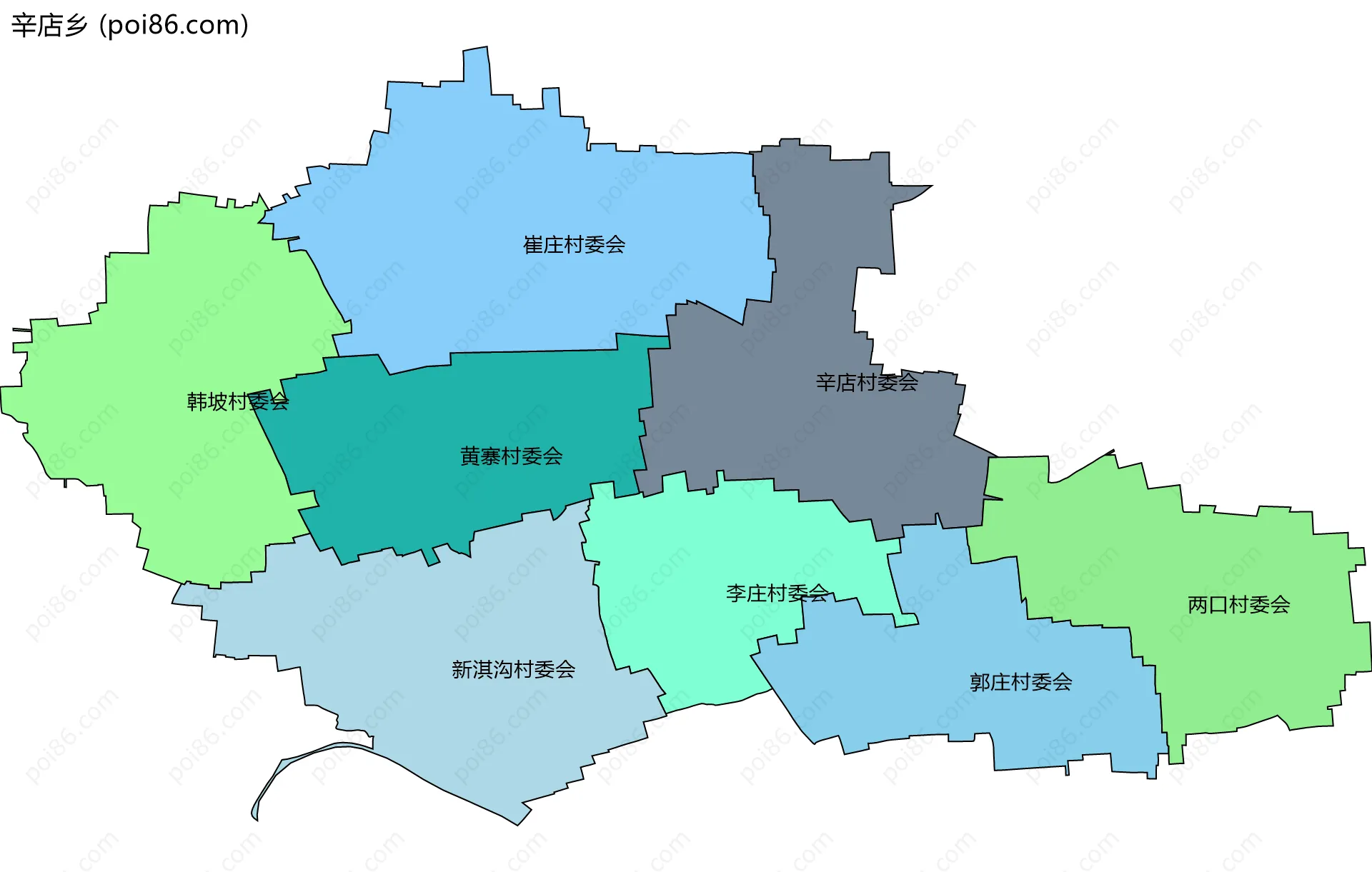 辛店乡边界地图(五级行政区划)