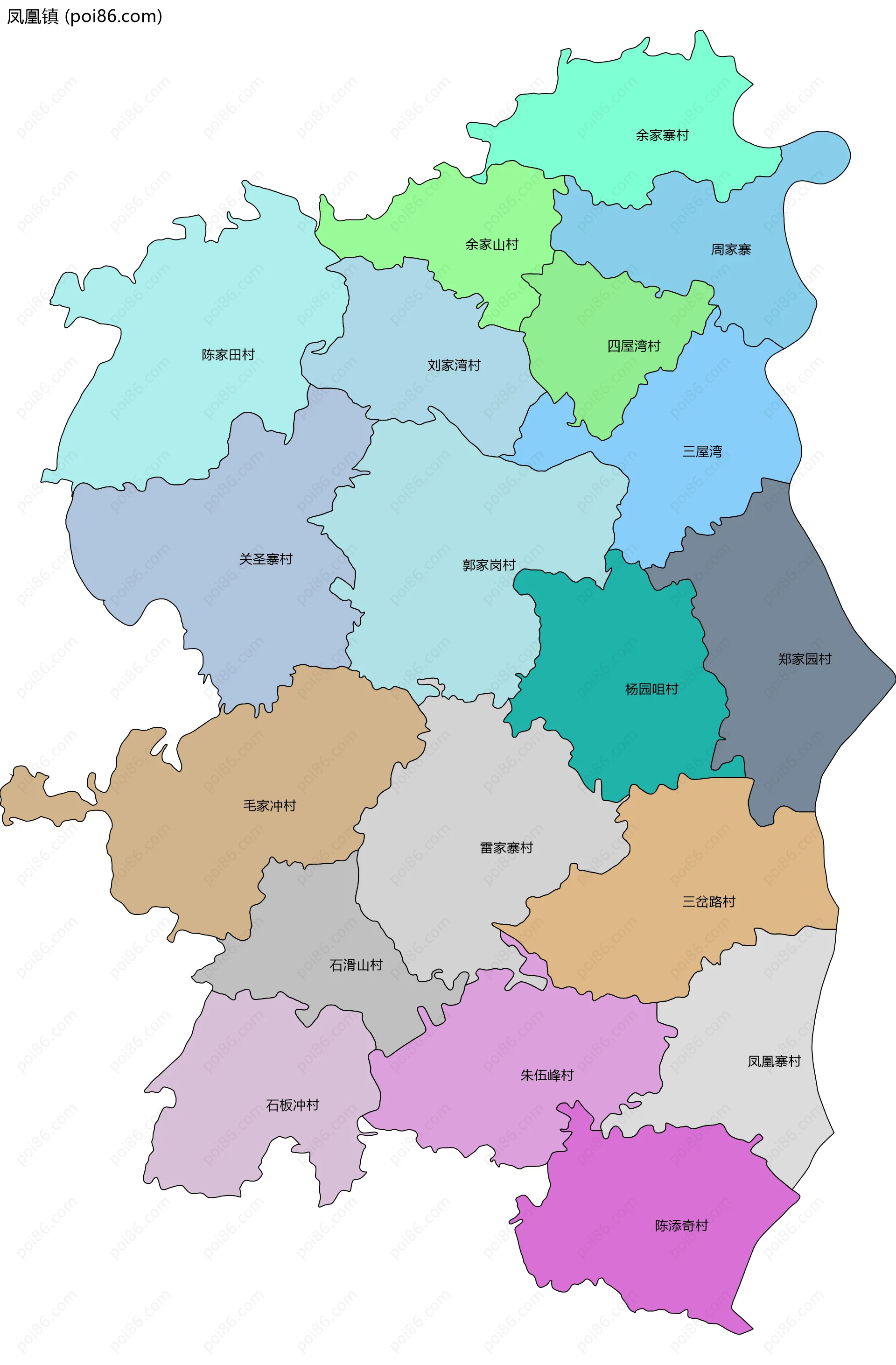 凤凰镇边界地图(五级行政区划)