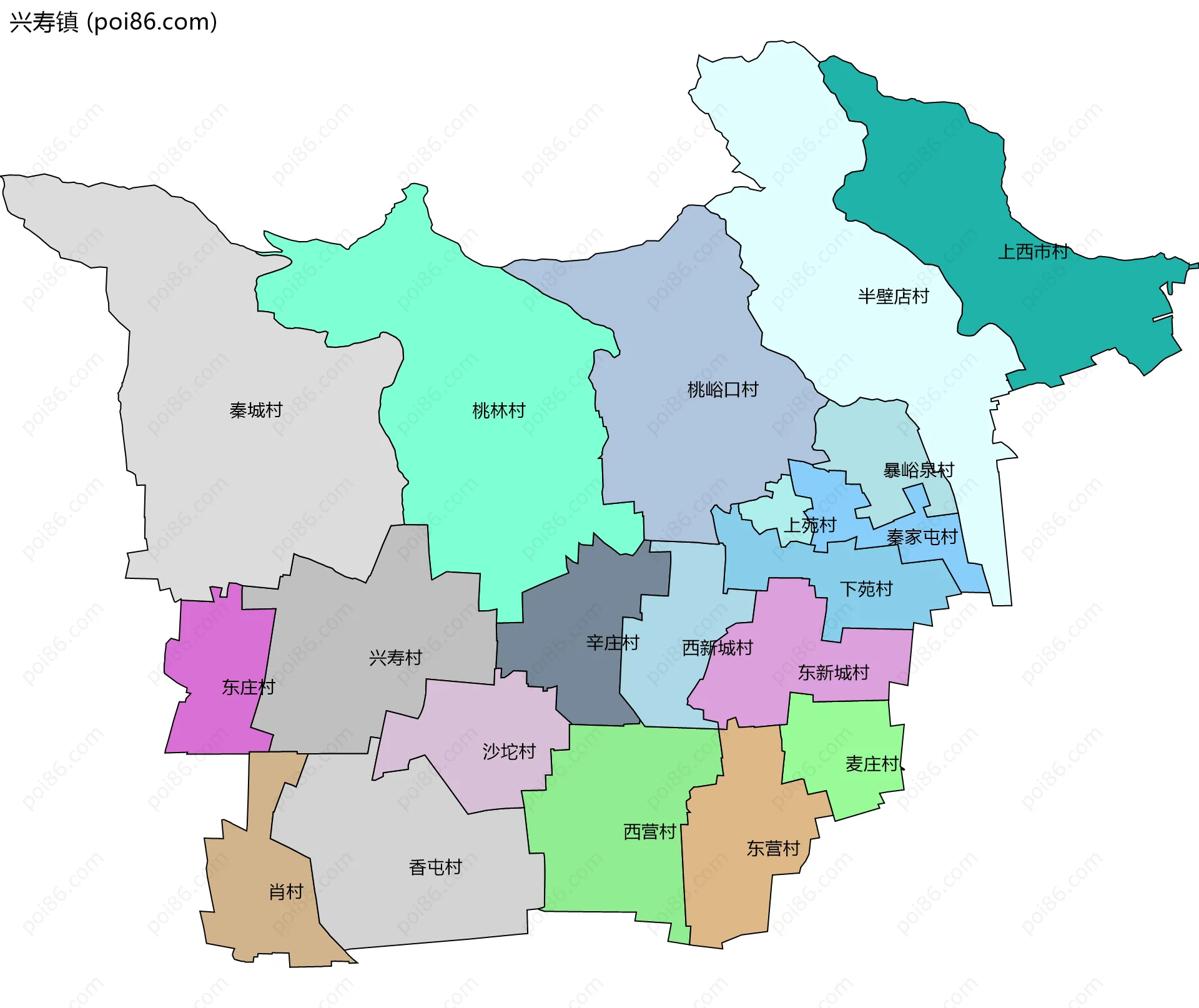 兴寿镇边界地图(五级行政区划)