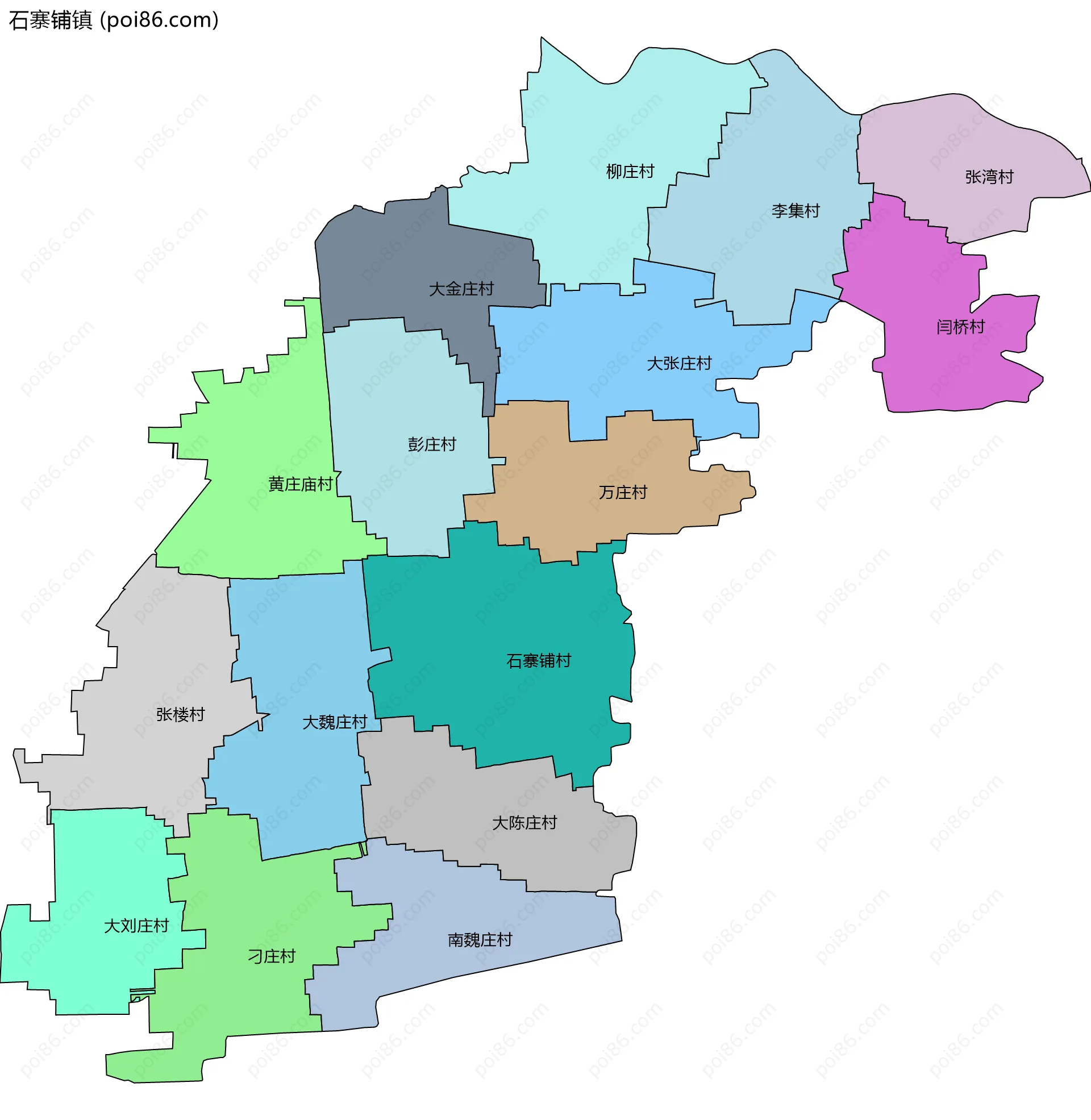石寨铺镇边界地图(五级行政区划)
