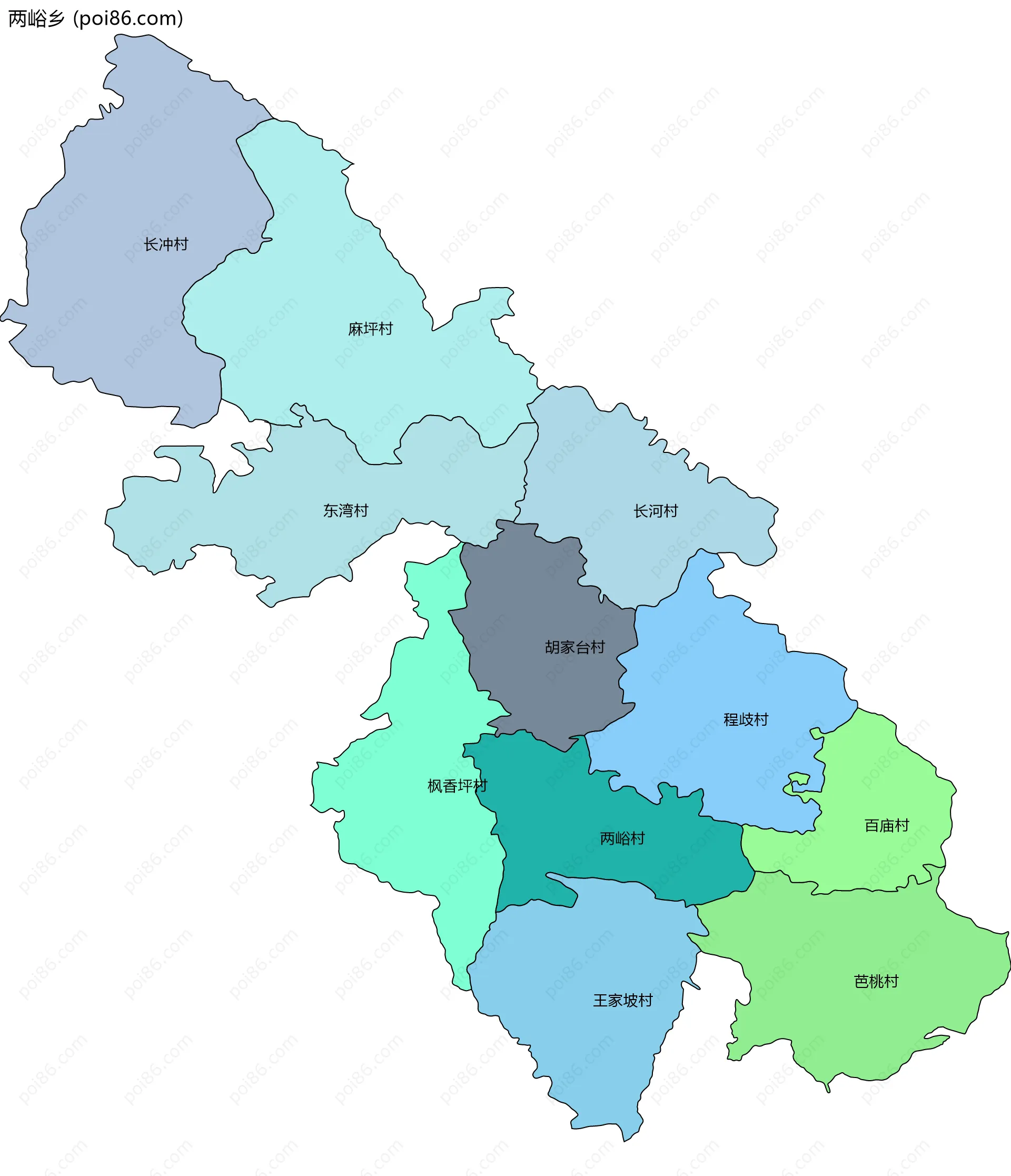 两峪乡边界地图(五级行政区划)