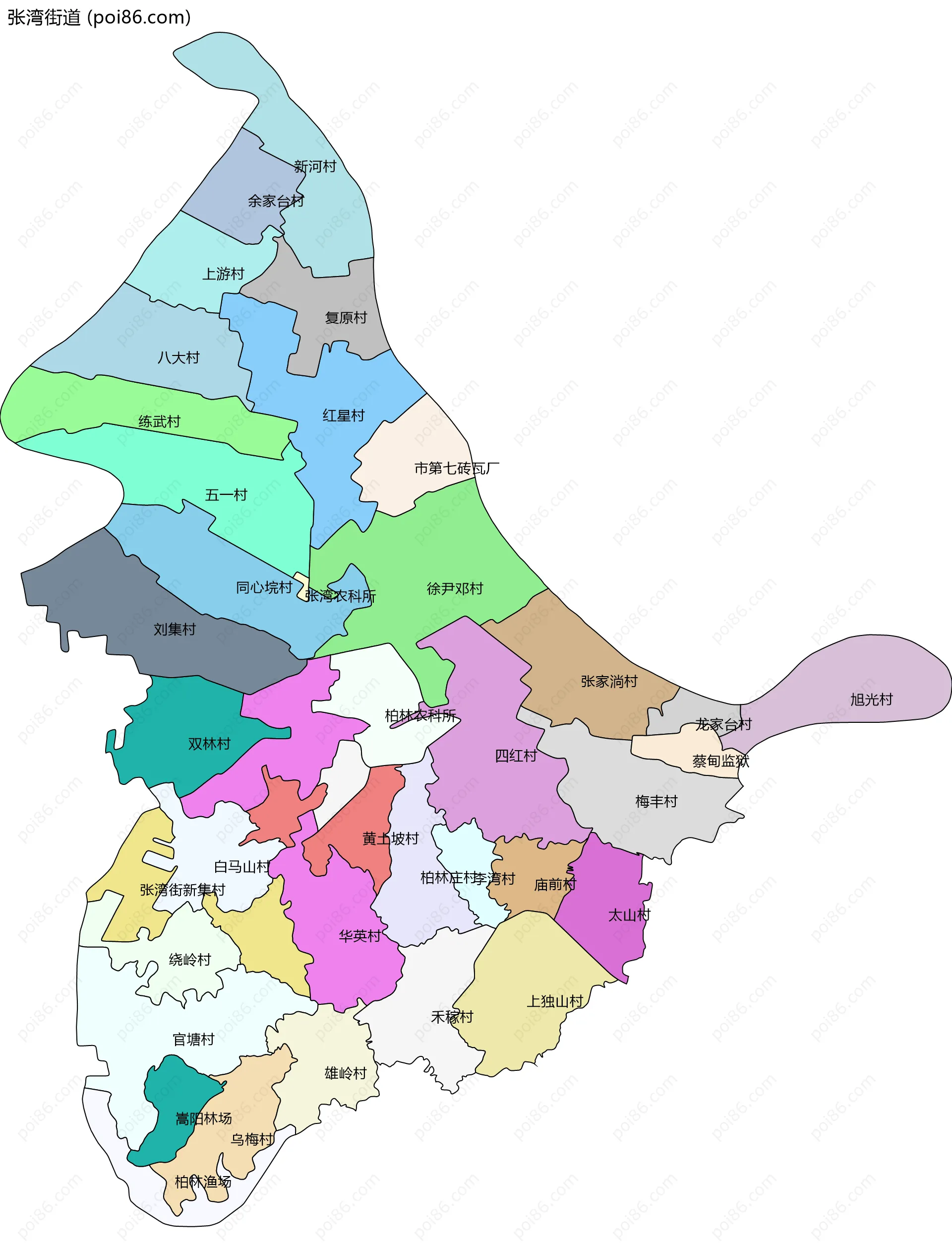 张湾街道边界地图(五级行政区划)