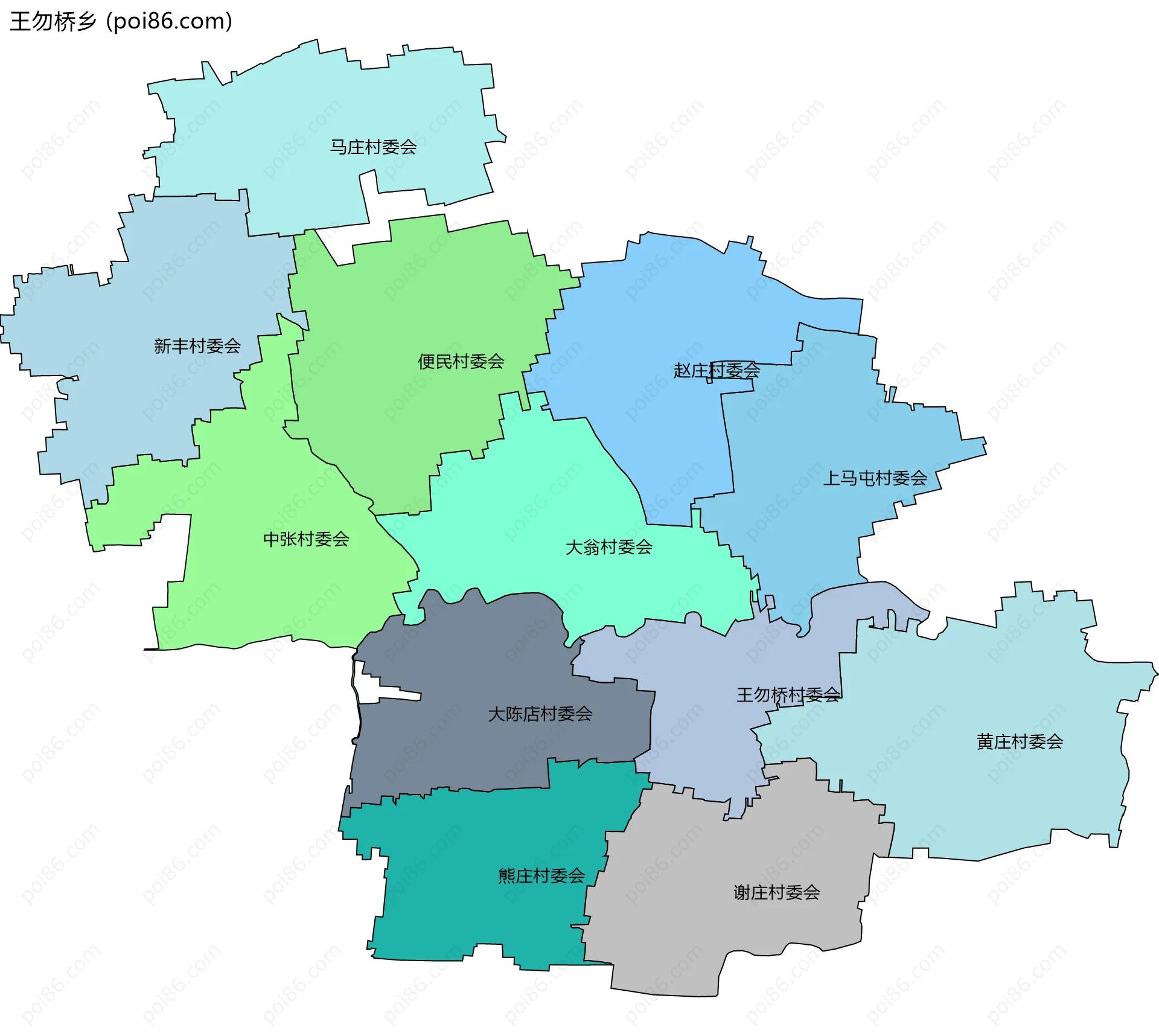 王勿桥乡边界地图(五级行政区划)