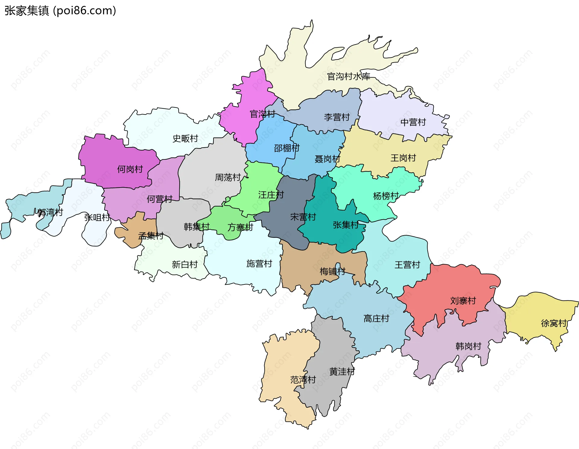 张家集镇边界地图(五级行政区划)