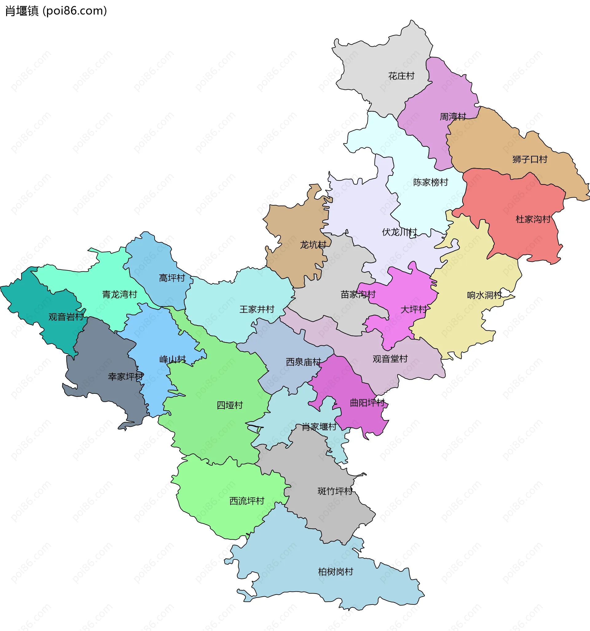 肖堰镇边界地图(五级行政区划)