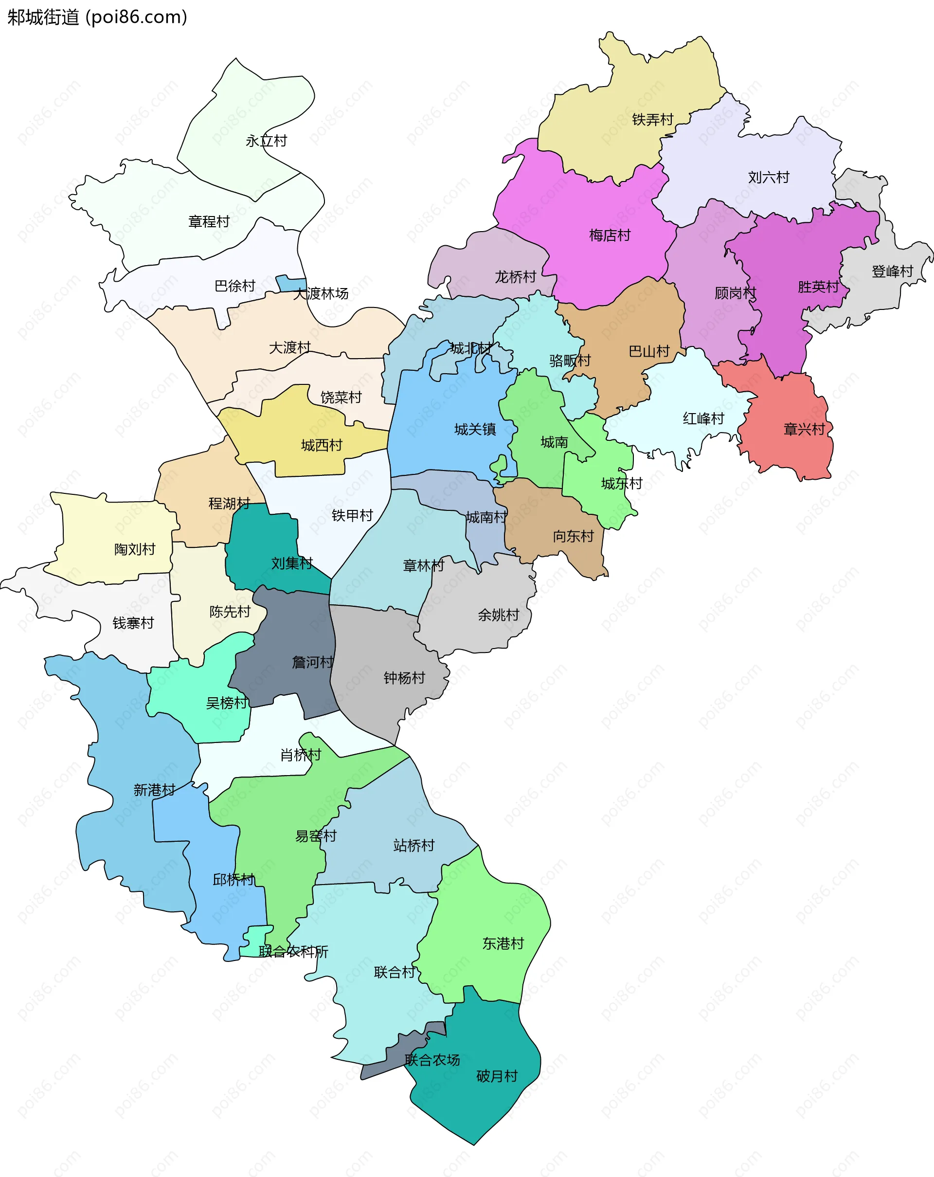 邾城街道边界地图(五级行政区划)