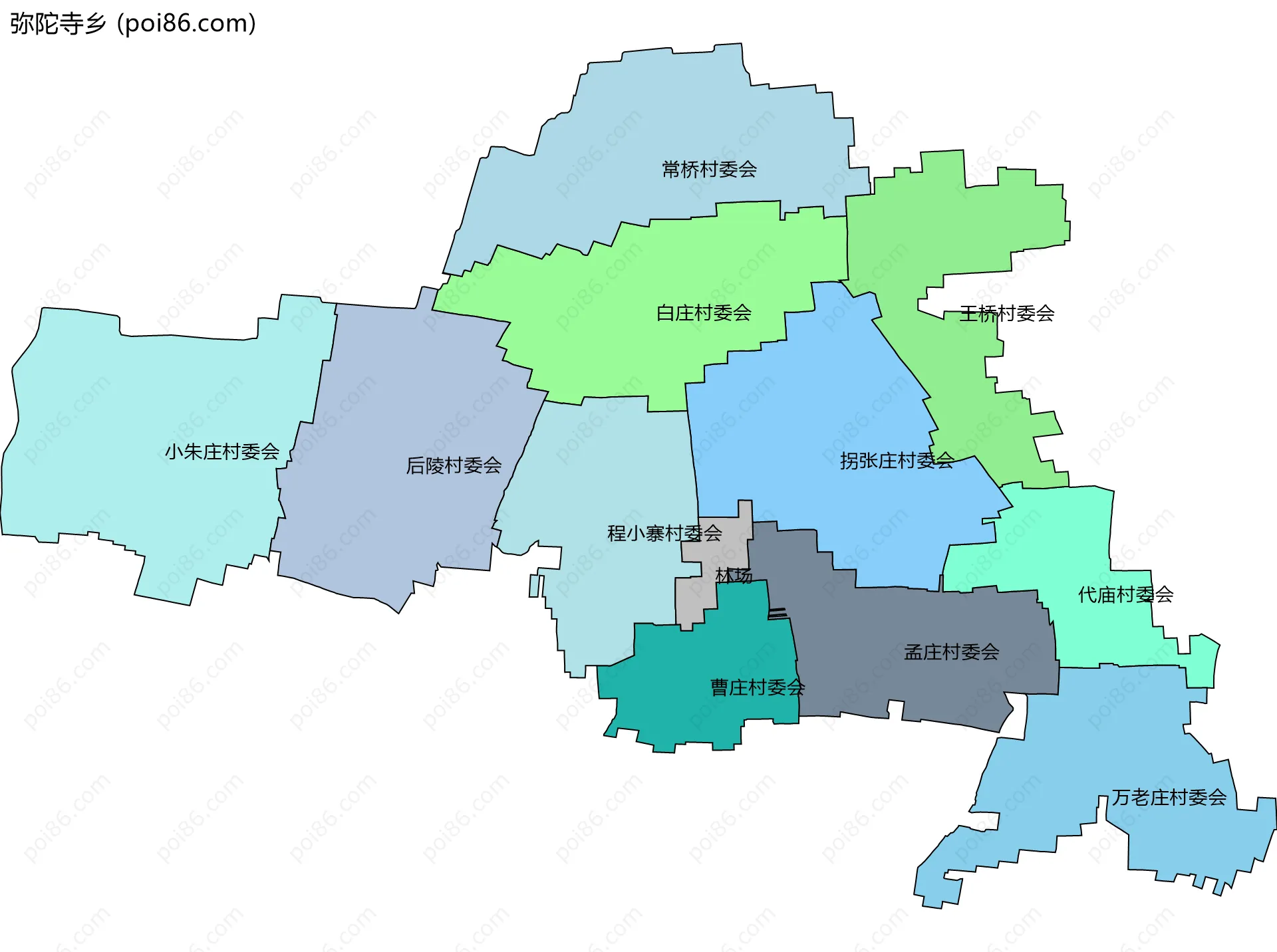 弥陀寺乡边界地图(五级行政区划)