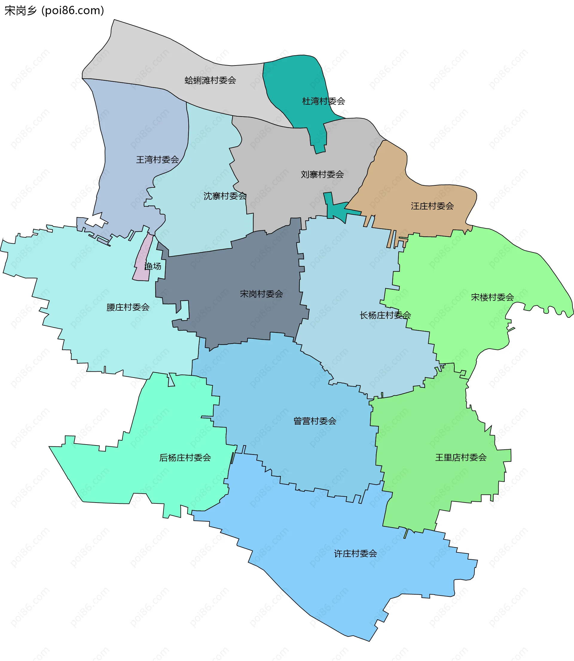 宋岗乡边界地图(五级行政区划)