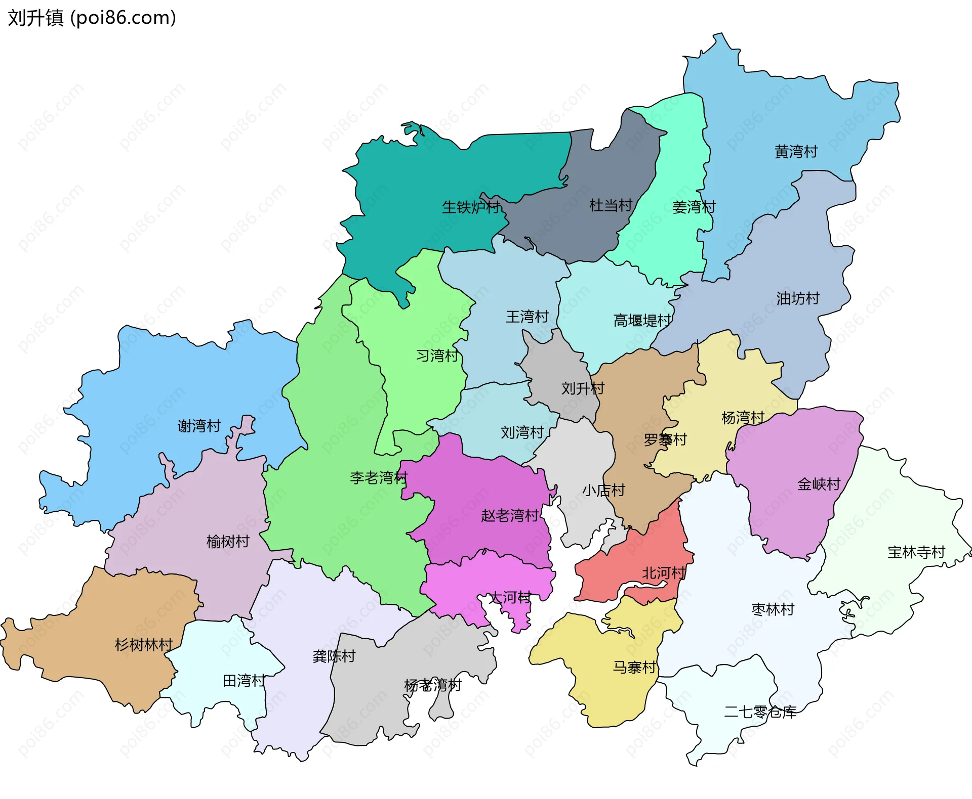 刘升镇边界地图(五级行政区划)