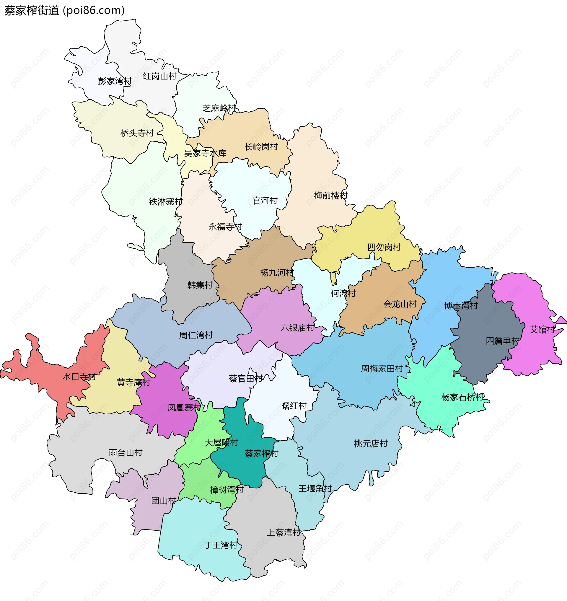 蔡家榨街道边界地图(五级行政区划)