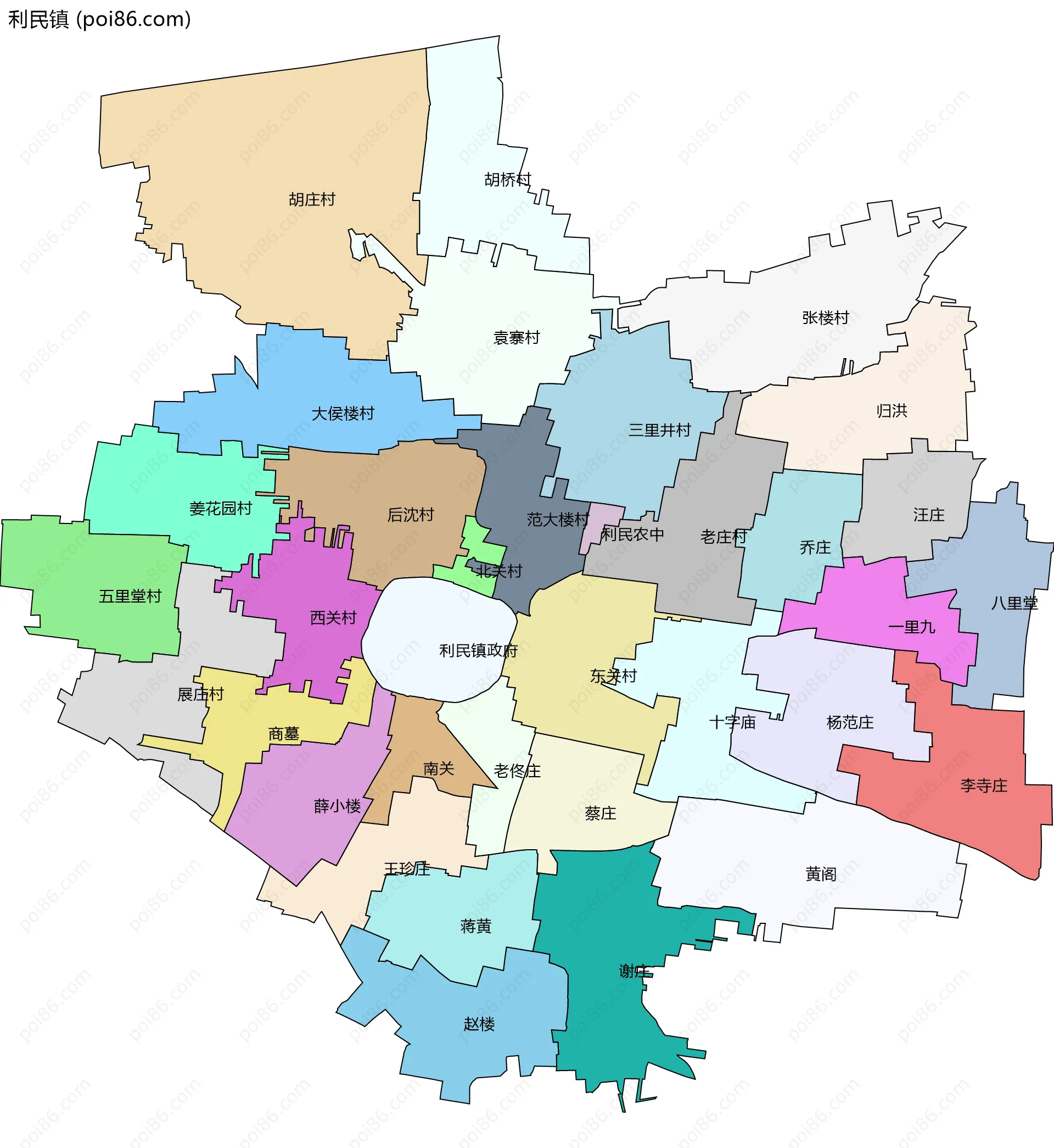 利民镇边界地图(五级行政区划)