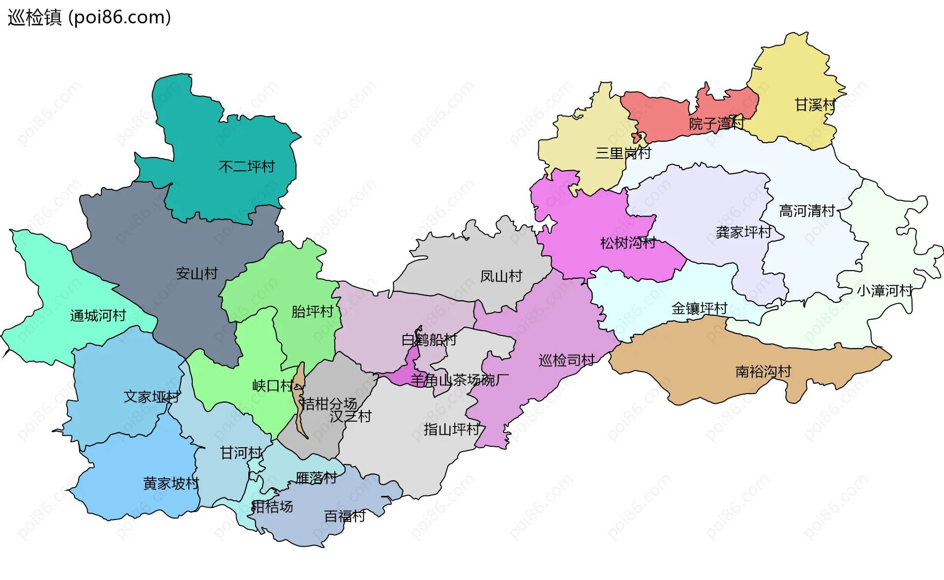 巡检镇边界地图(五级行政区划)