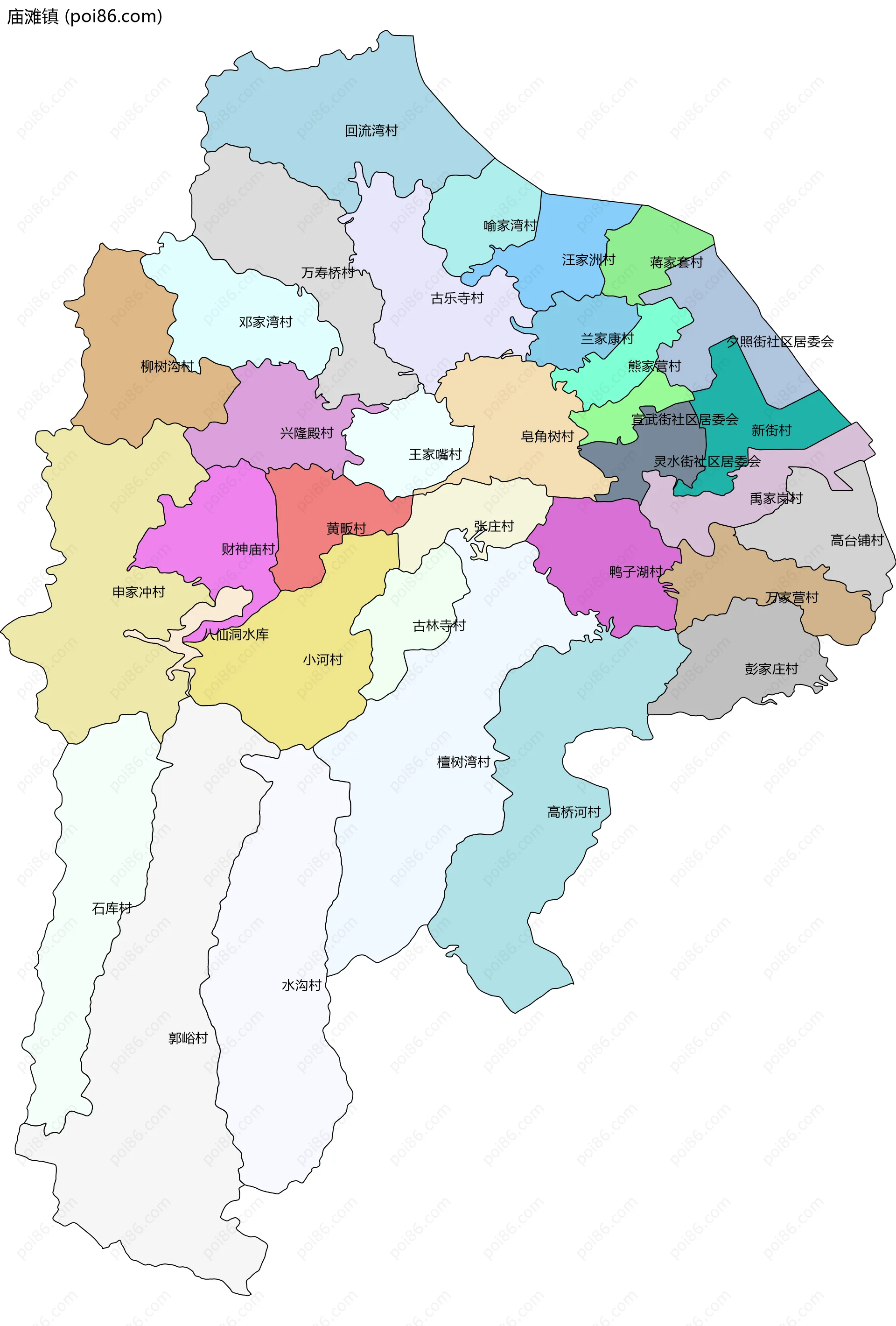 庙滩镇边界地图(五级行政区划)