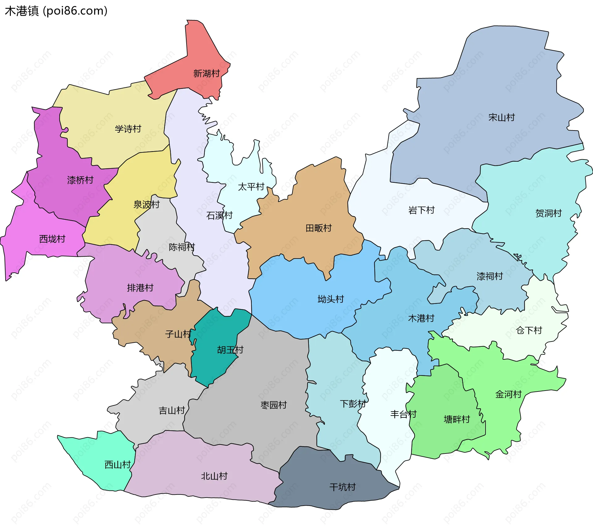 木港镇边界地图(五级行政区划)