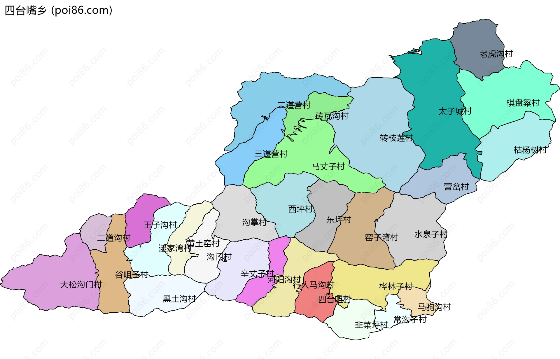 四台嘴乡边界地图(五级行政区划)