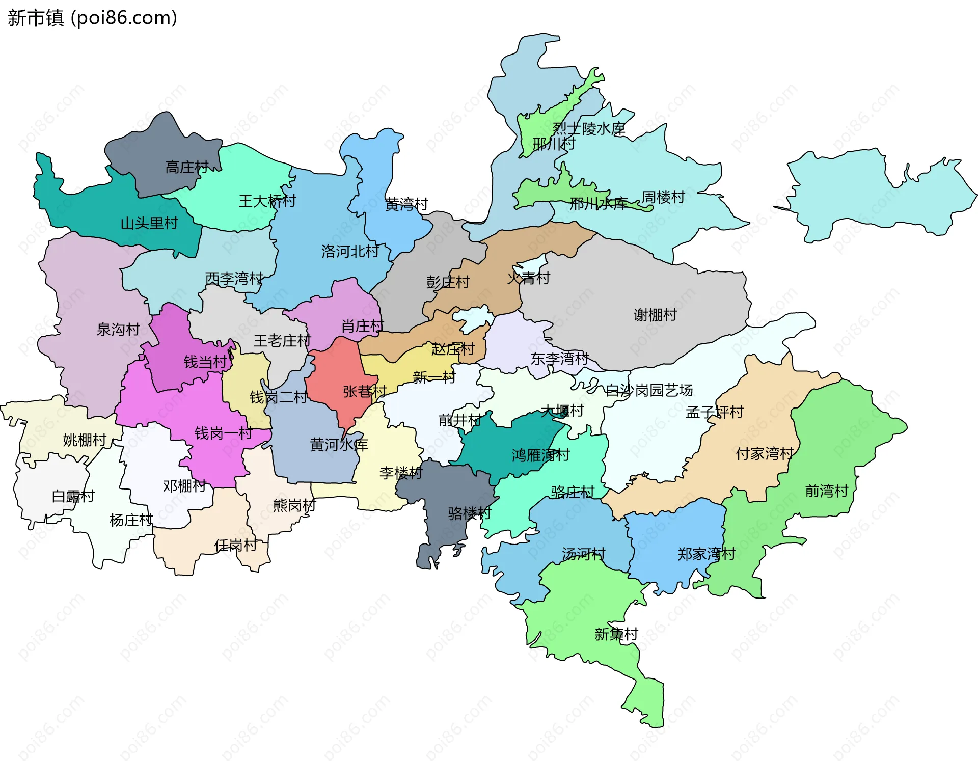 新市镇边界地图(五级行政区划)