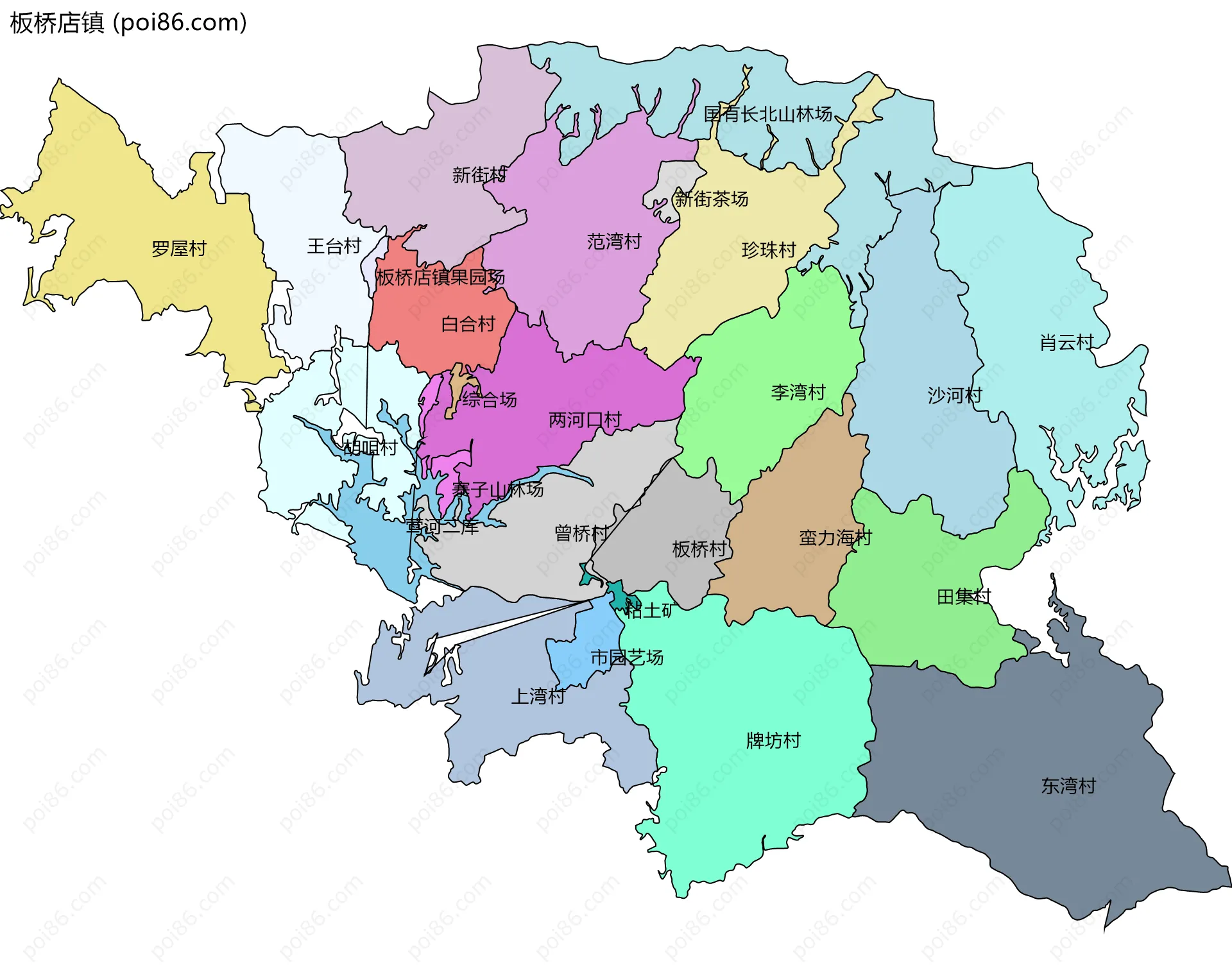 板桥店镇边界地图(五级行政区划)