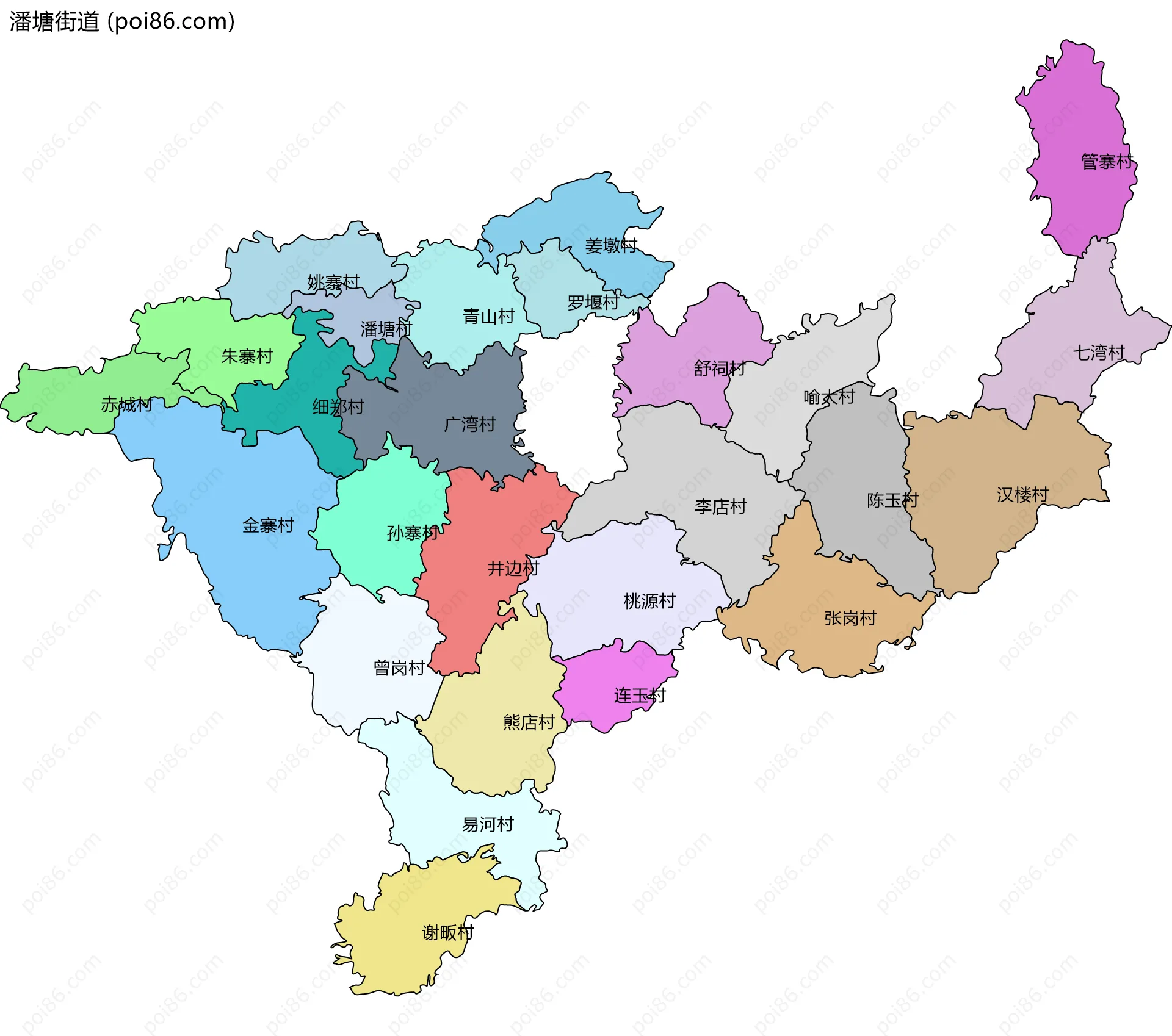 潘塘街道边界地图(五级行政区划)