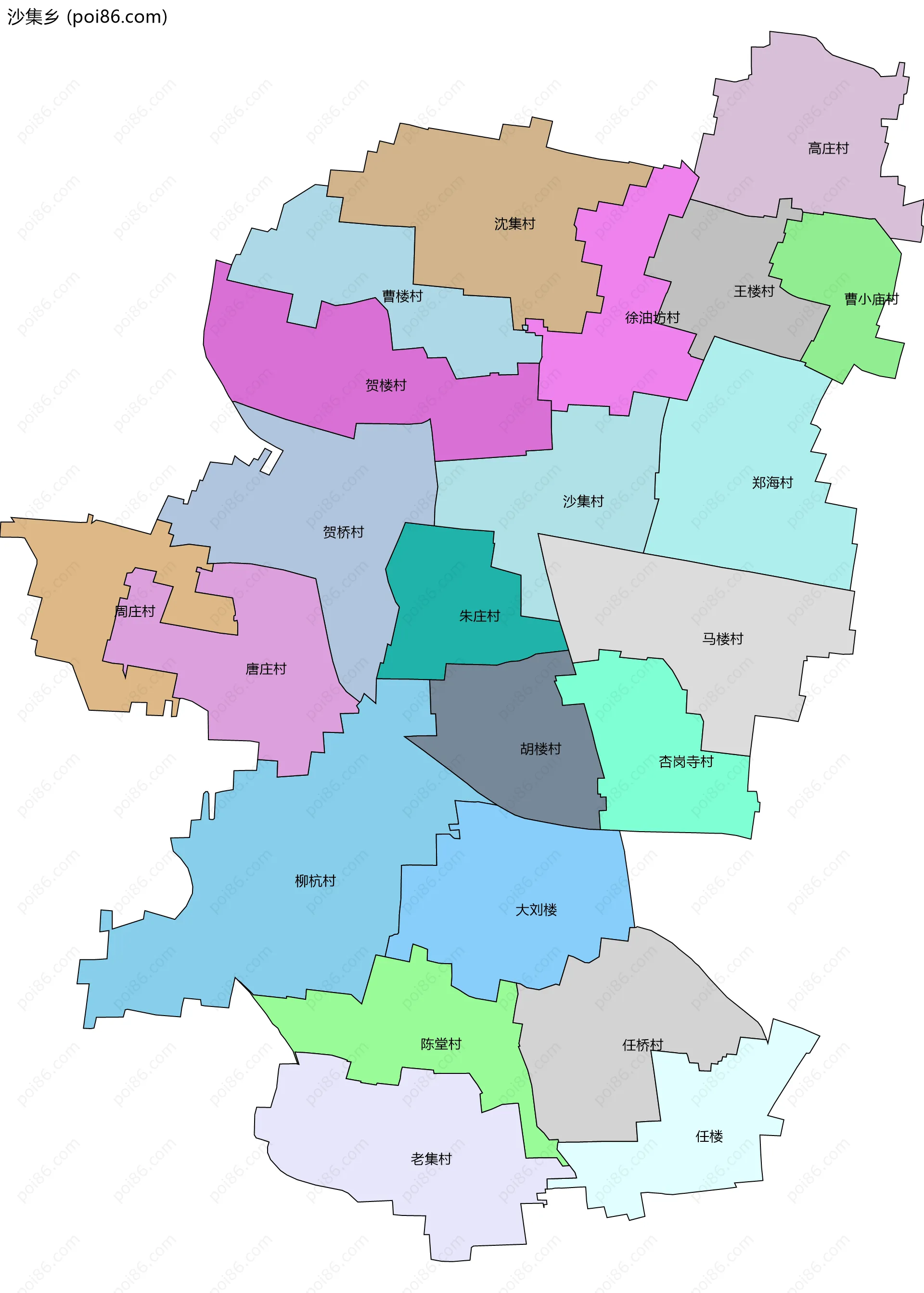 沙集乡边界地图(五级行政区划)