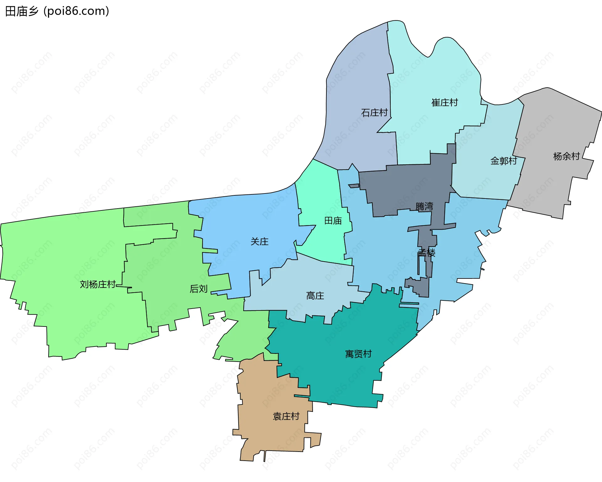 田庙乡边界地图(五级行政区划)
