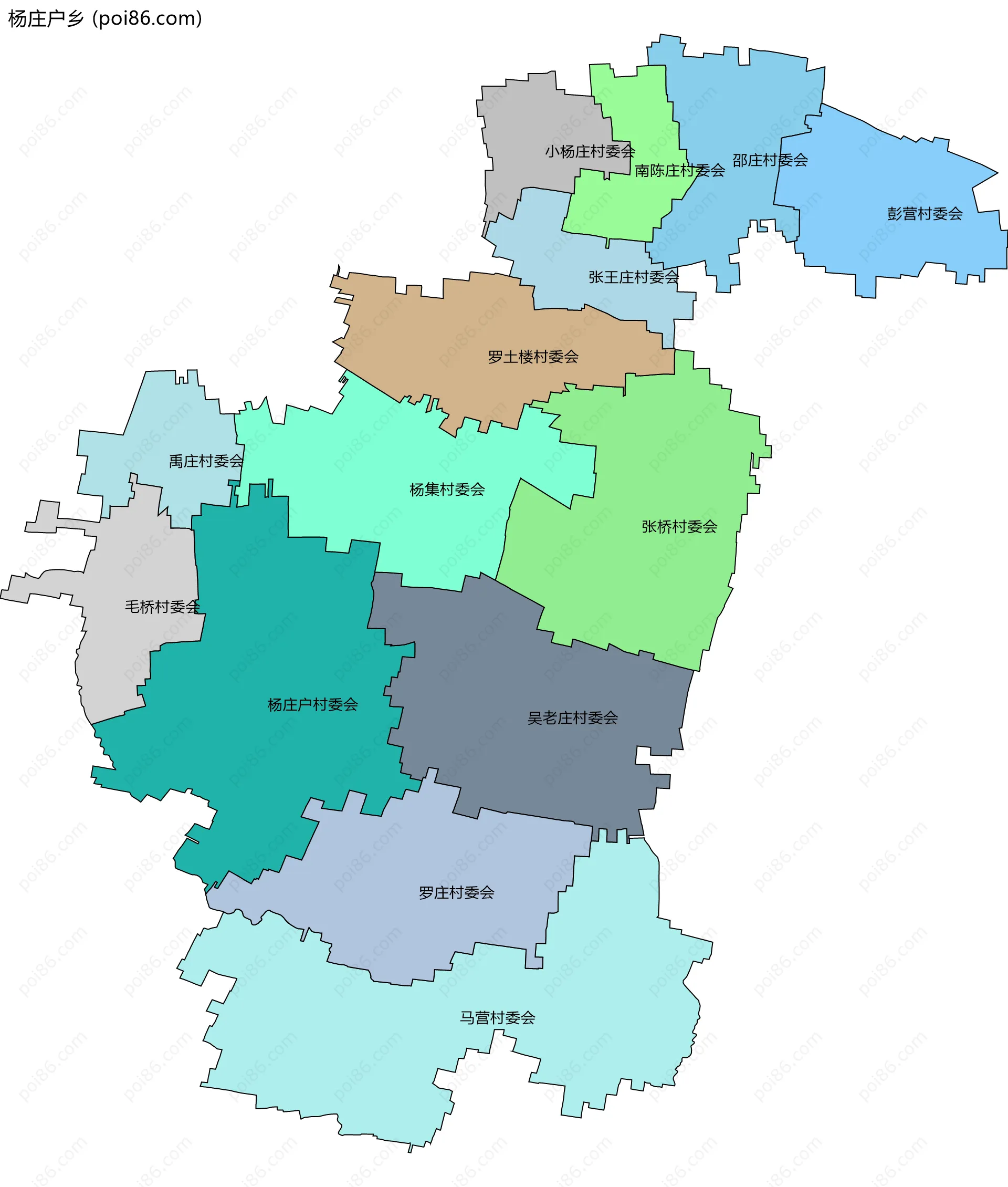 杨庄户乡边界地图(五级行政区划)
