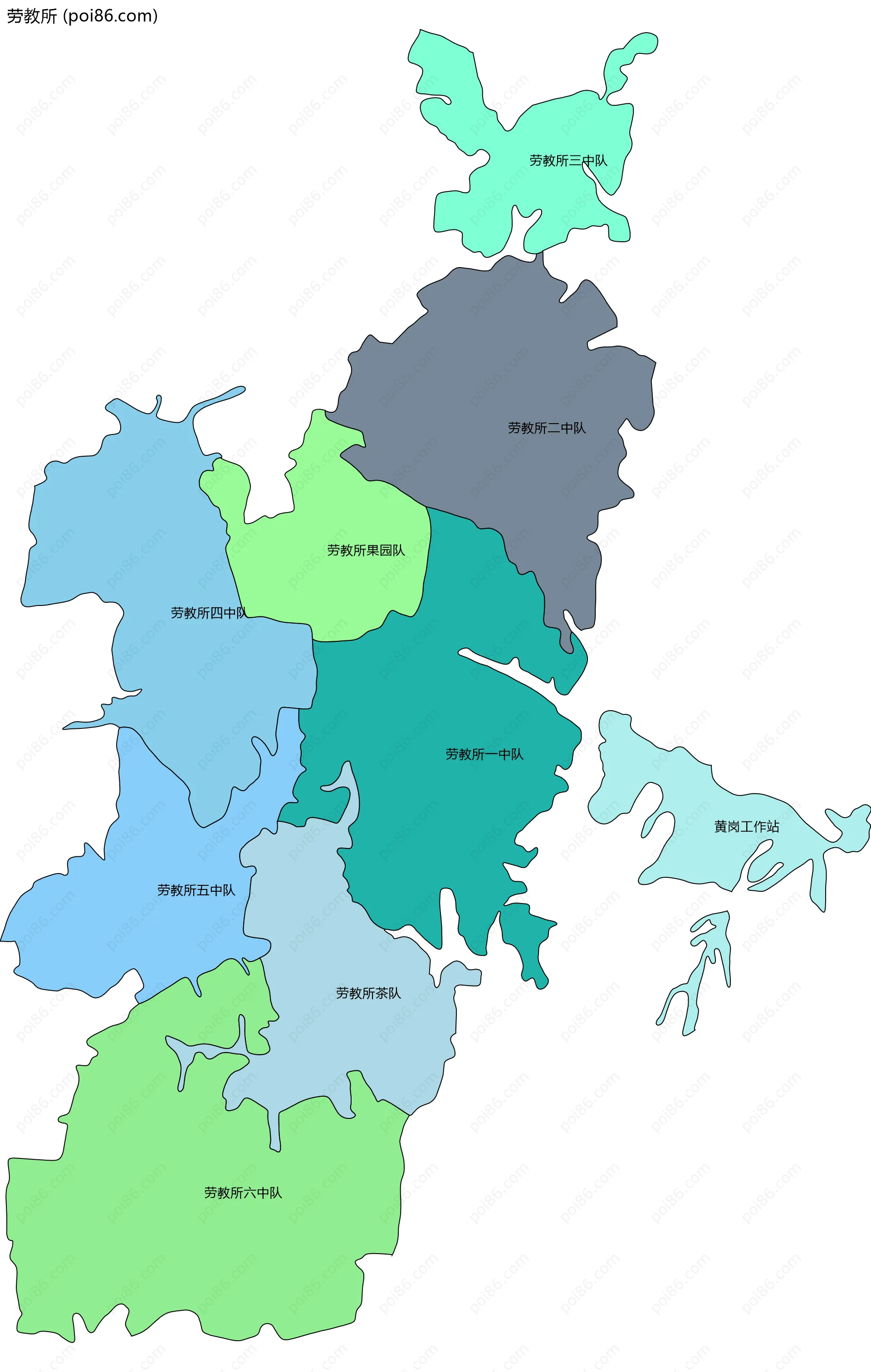 劳教所边界地图(五级行政区划)