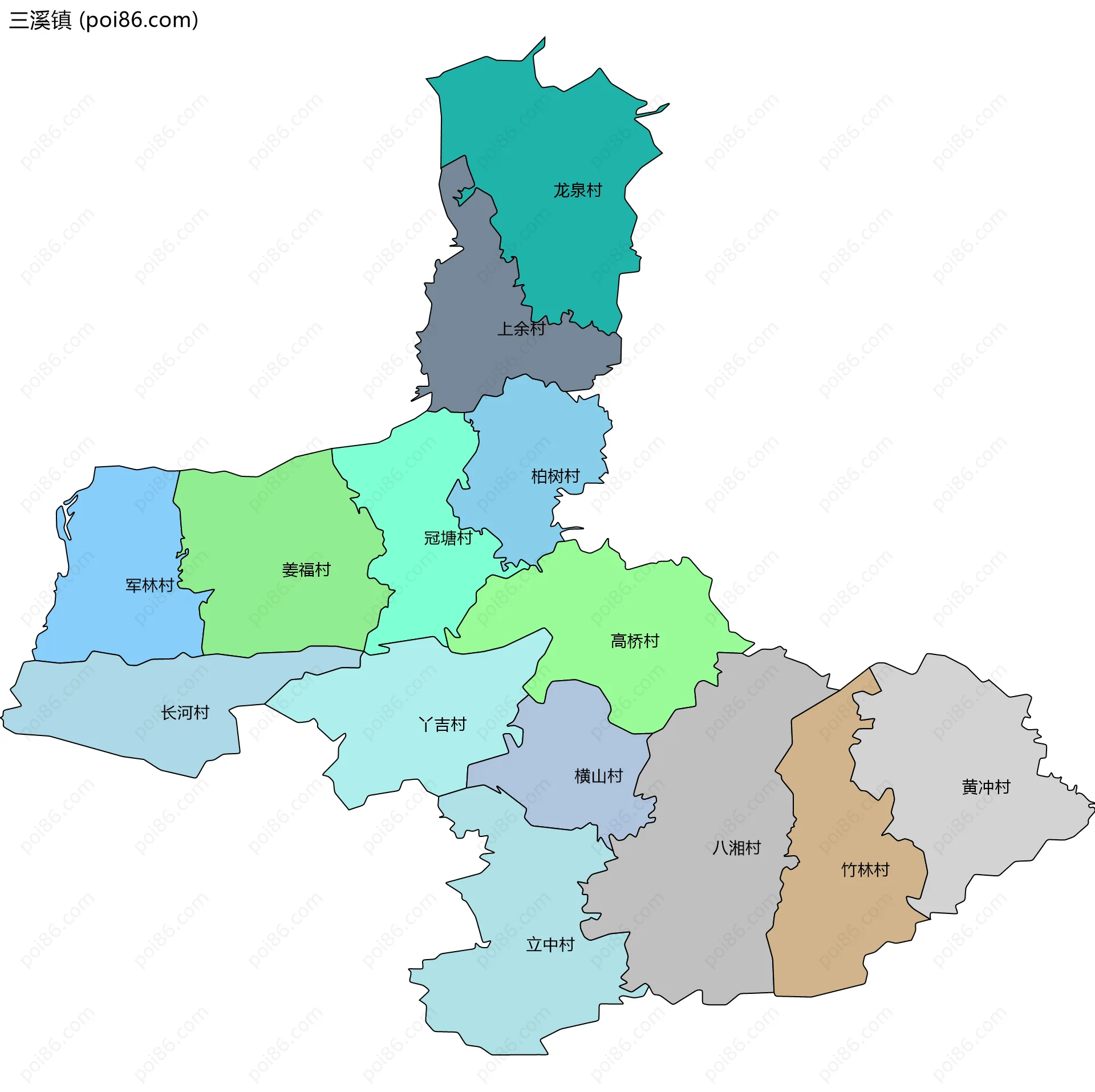 三溪镇边界地图(五级行政区划)