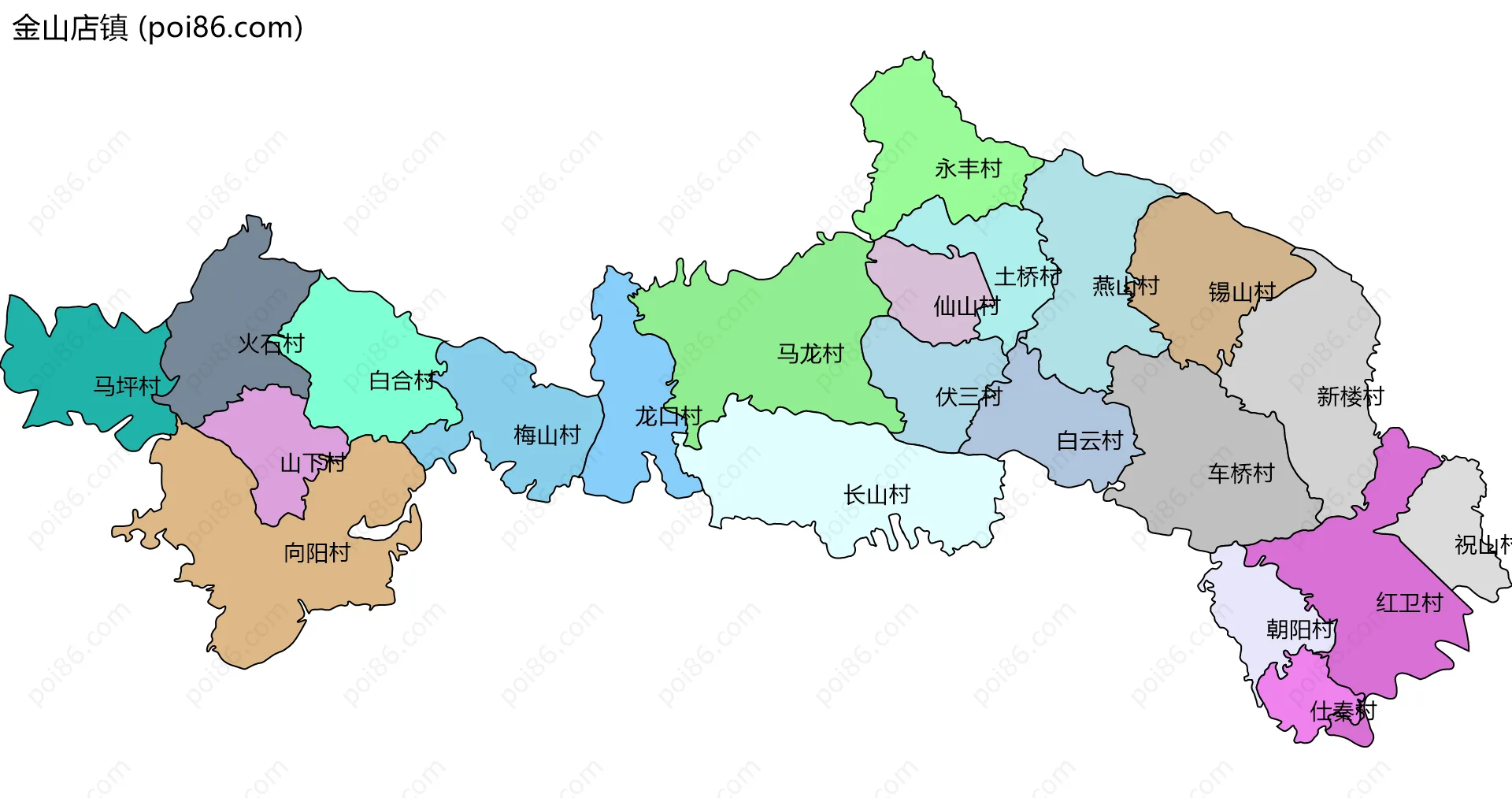 金山店镇边界地图(五级行政区划)