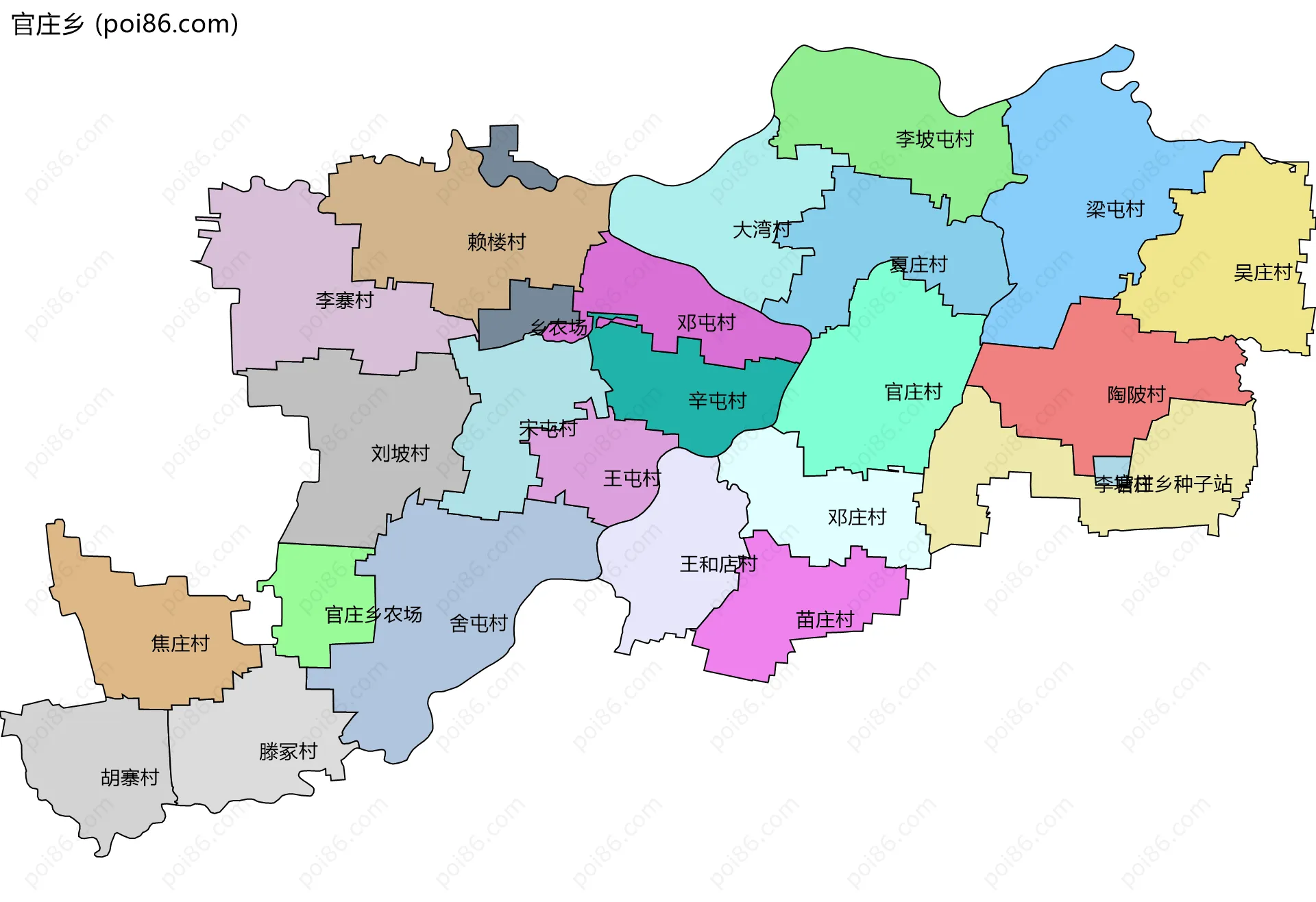 官庄乡边界地图(五级行政区划)