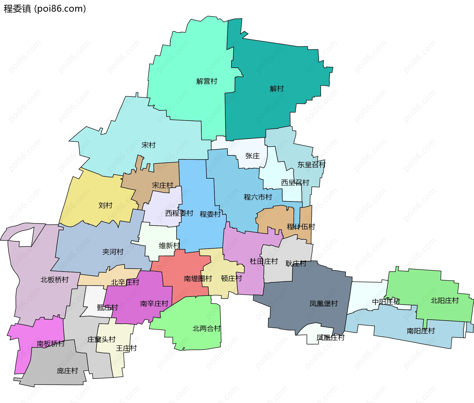 程委镇边界地图(五级行政区划)