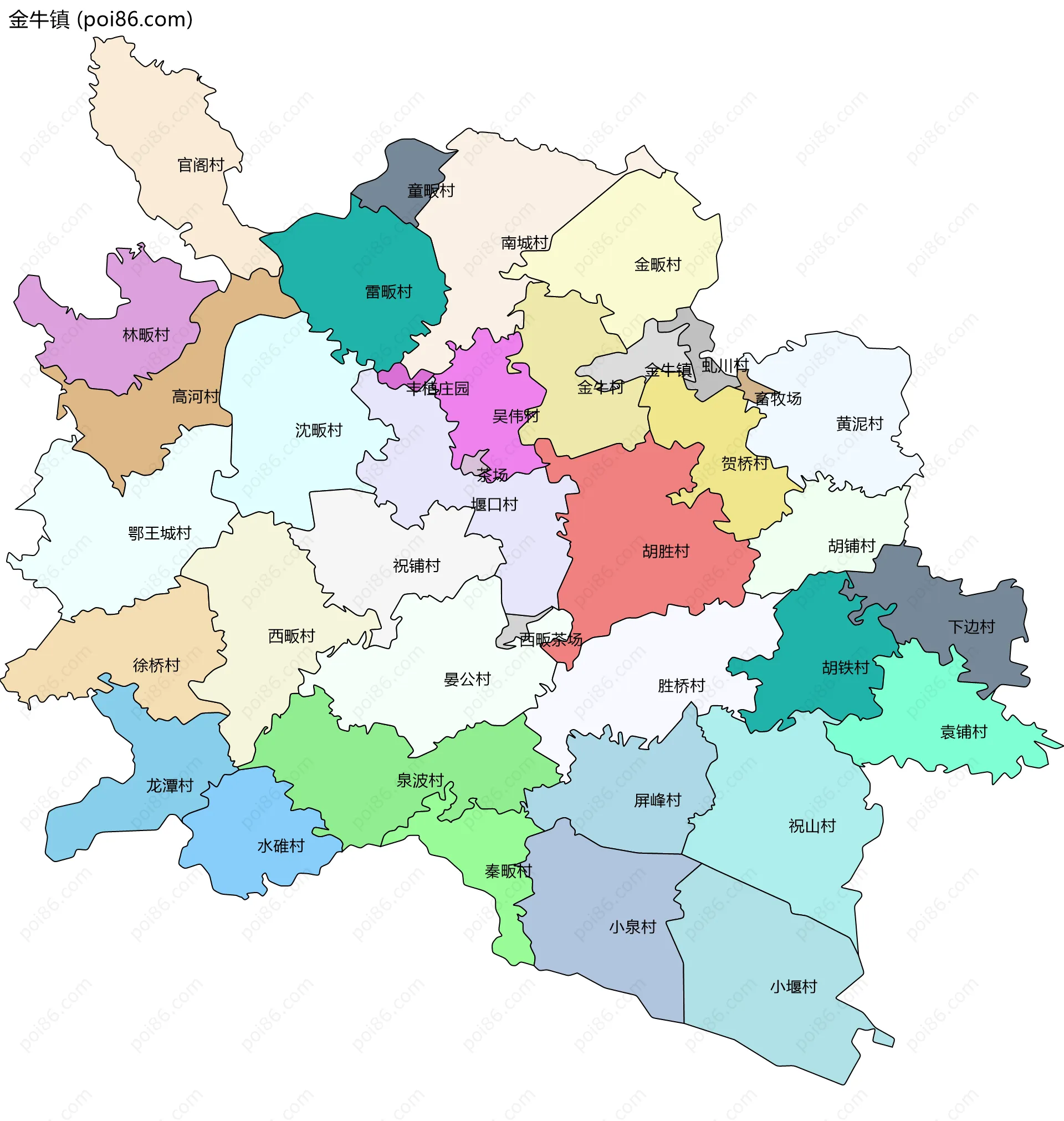 金牛镇边界地图(五级行政区划)