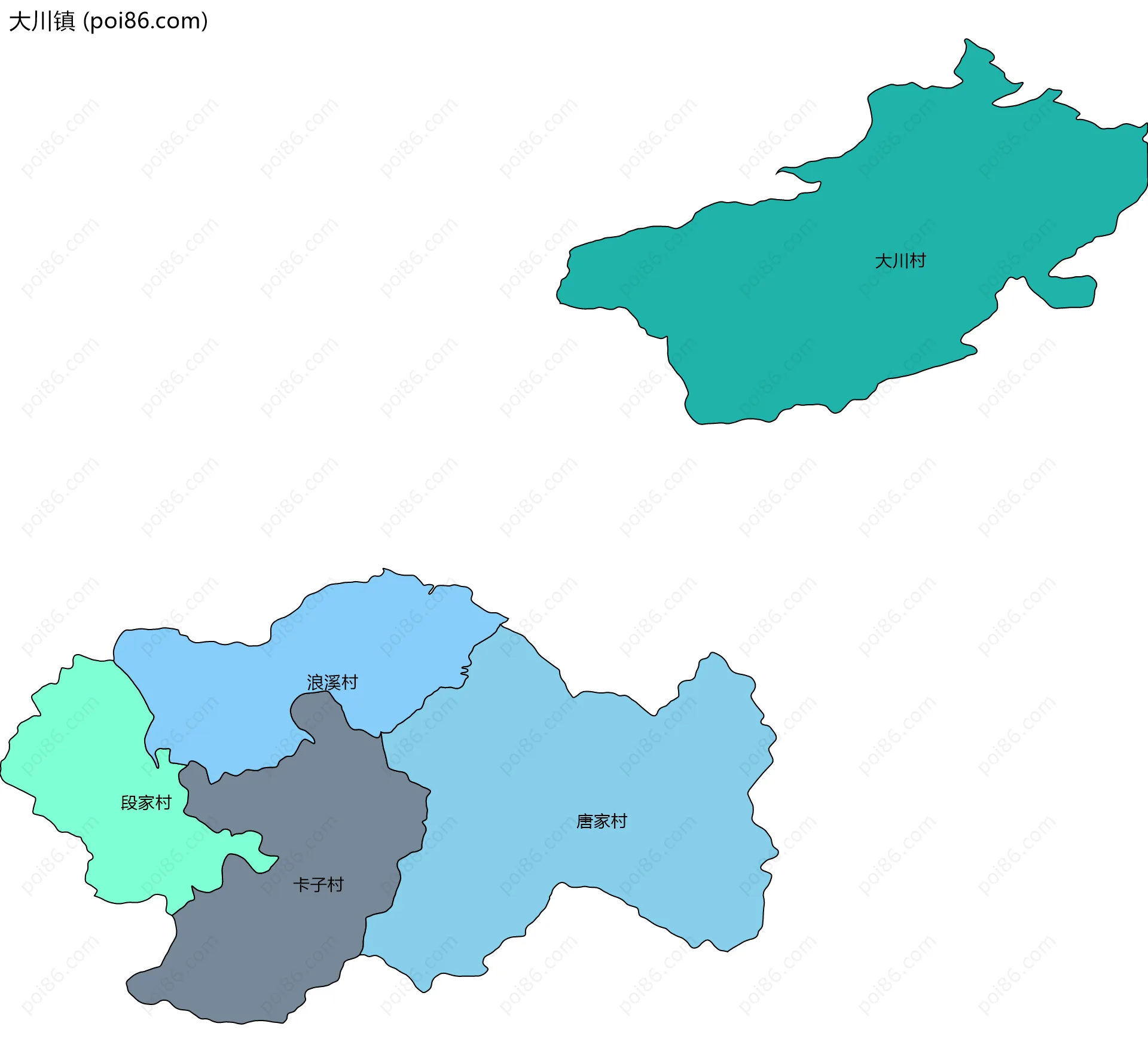 大川镇边界地图(五级行政区划)