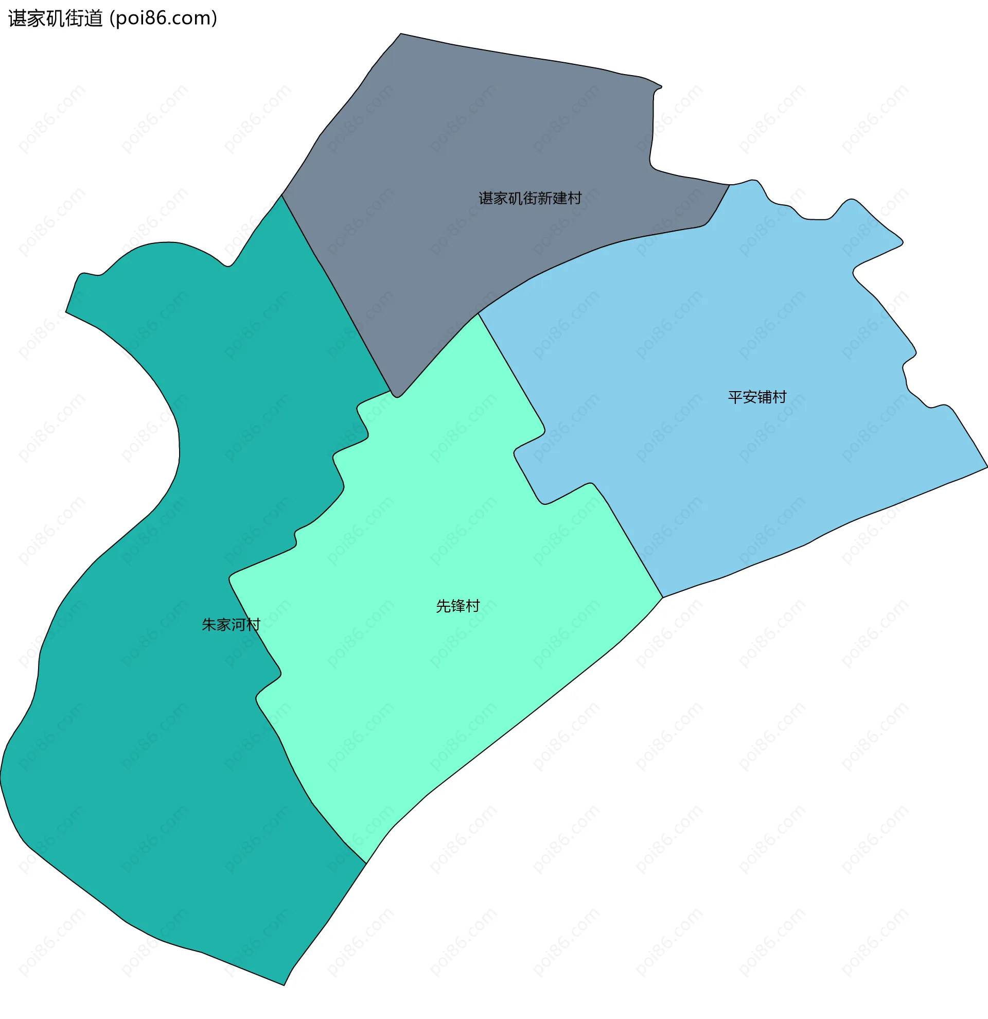 谌家矶街道边界地图(五级行政区划)