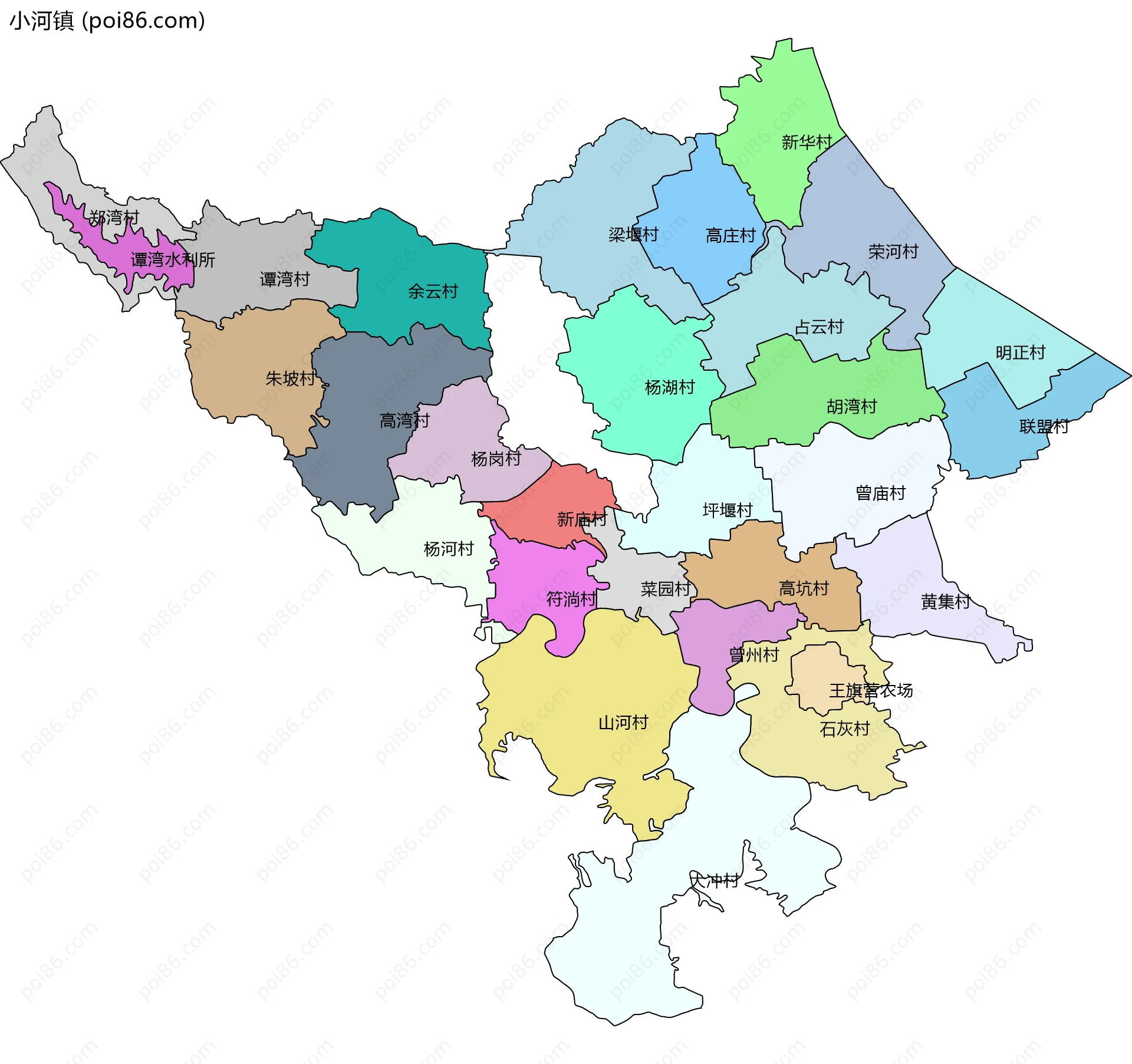 小河镇边界地图(五级行政区划)
