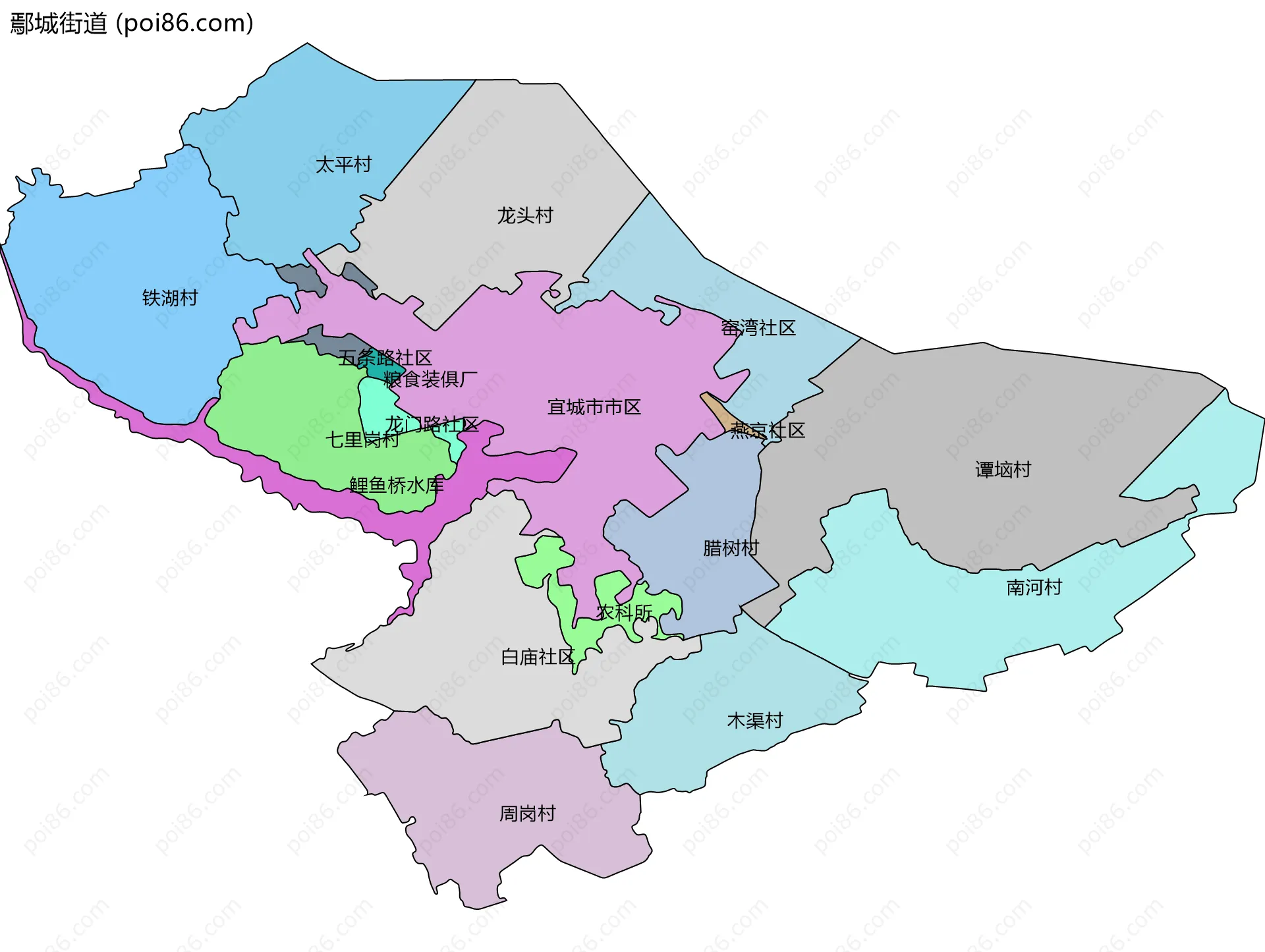 鄢城街道边界地图(五级行政区划)