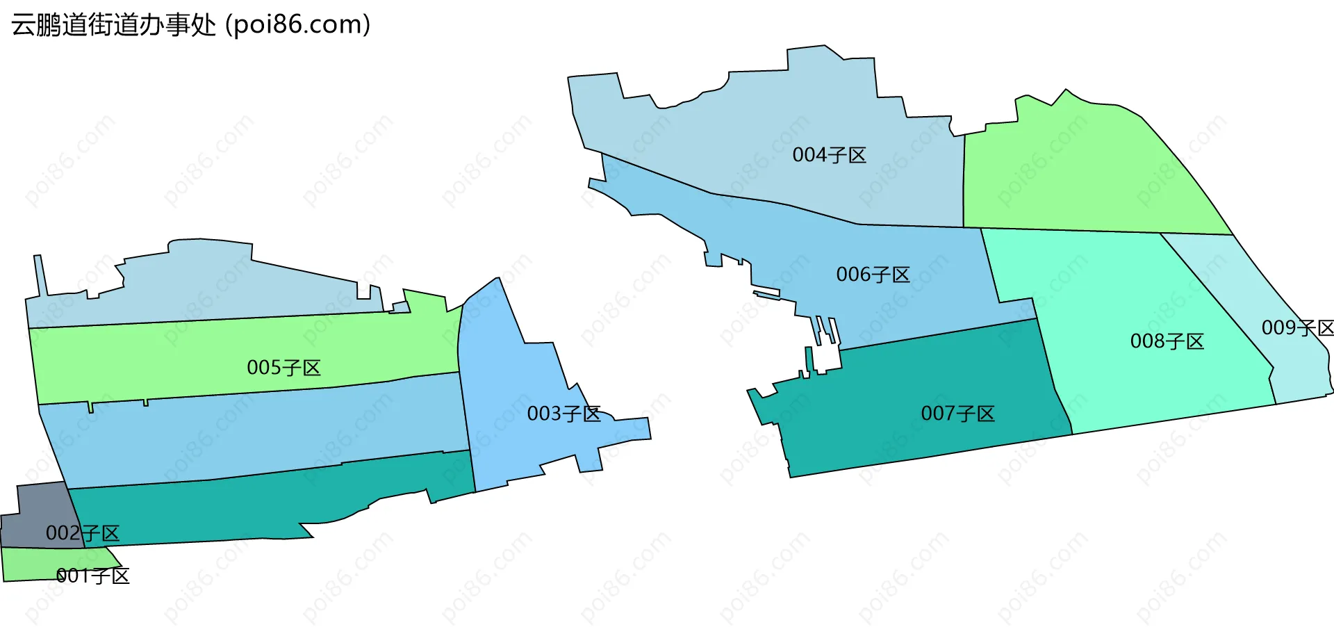 云鹏道街道办事处边界地图(五级行政区划)