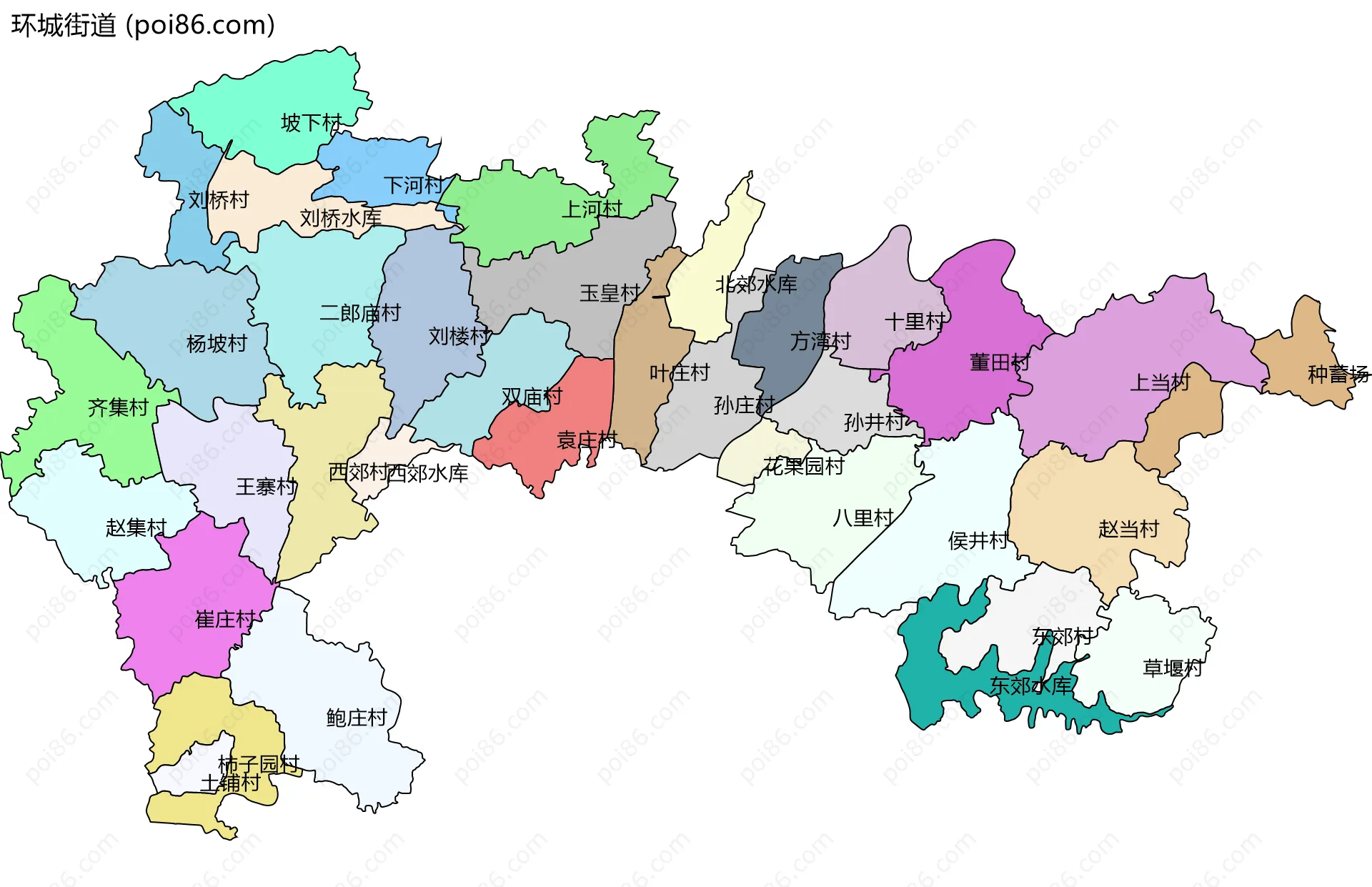 环城街道边界地图(五级行政区划)