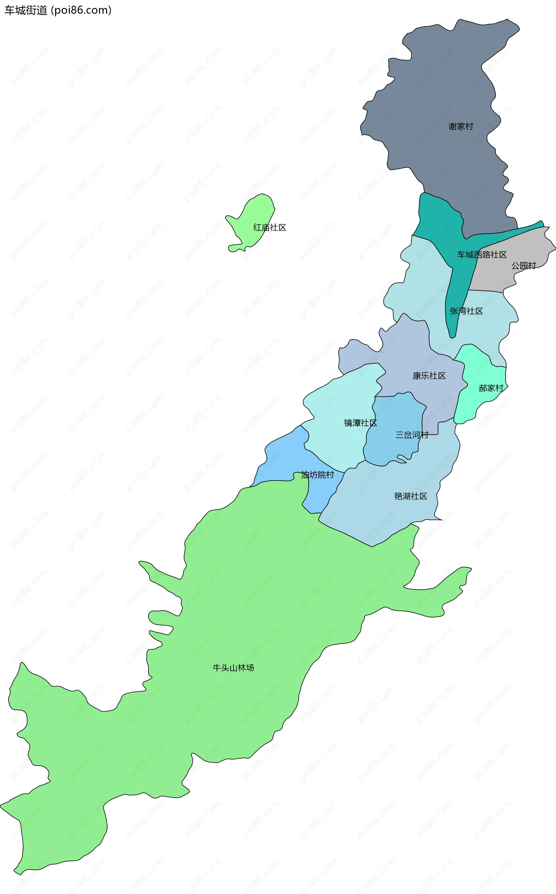 车城街道边界地图(五级行政区划)