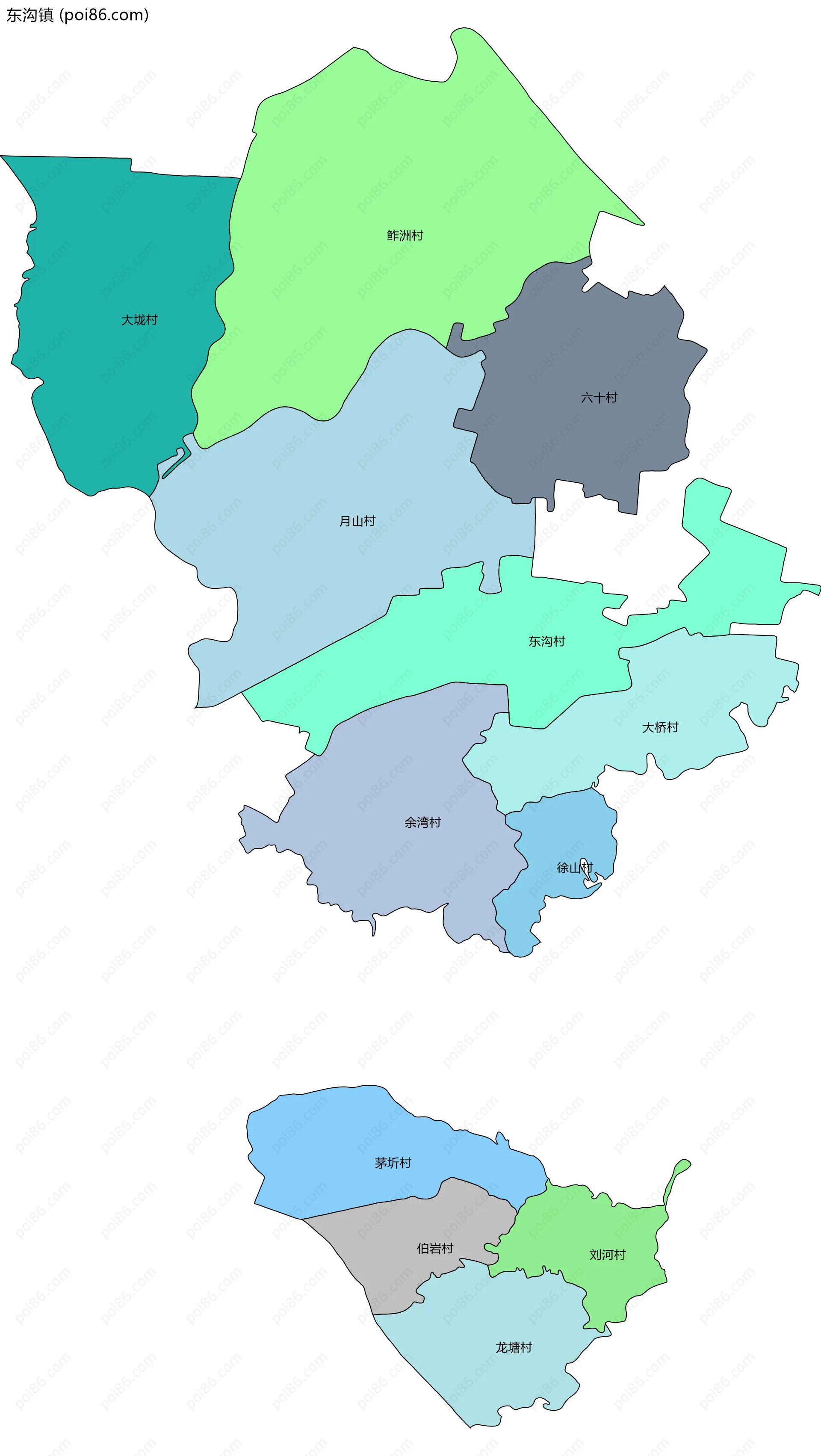 东沟镇边界地图(五级行政区划)