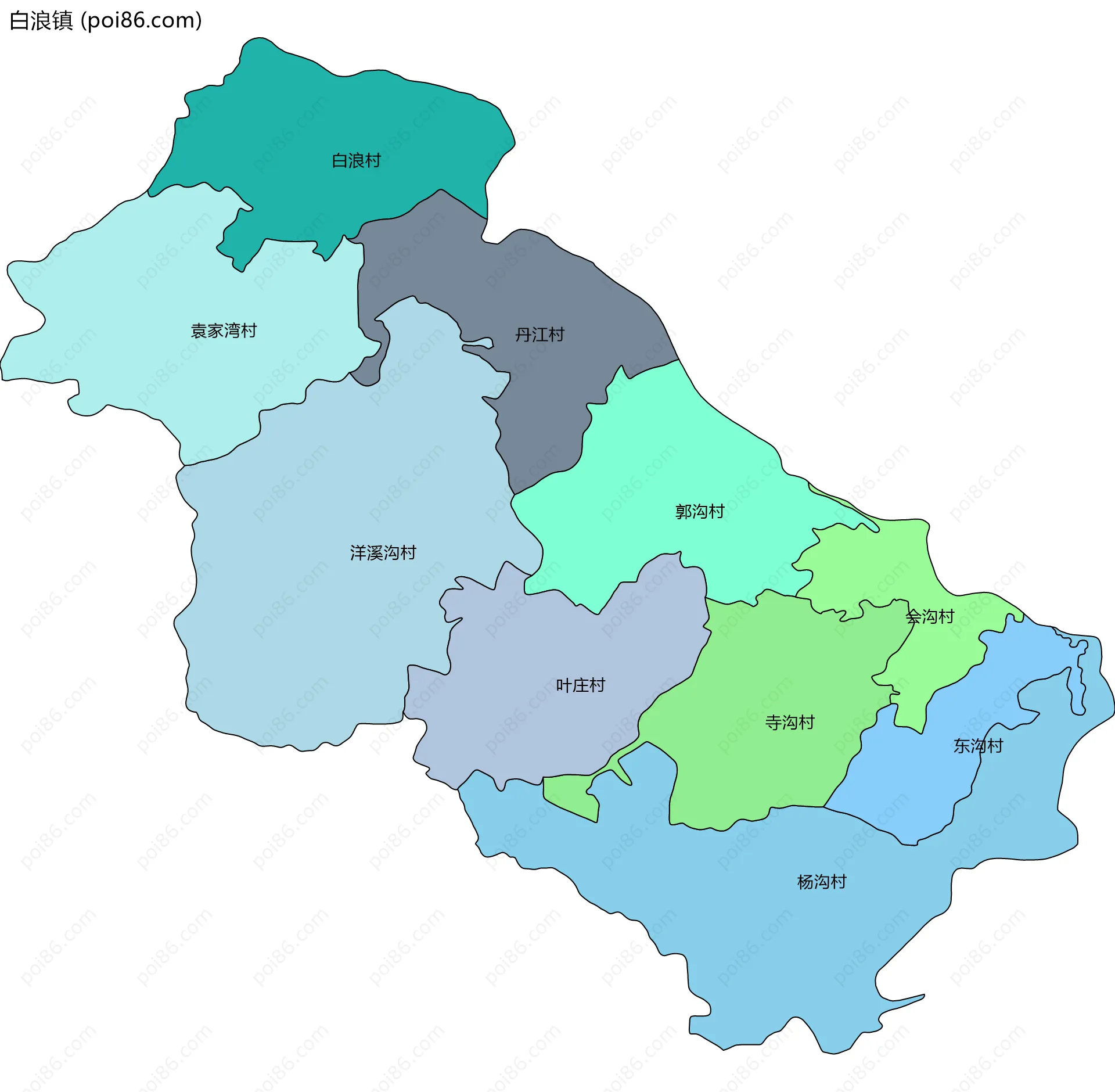 白浪镇边界地图(五级行政区划)