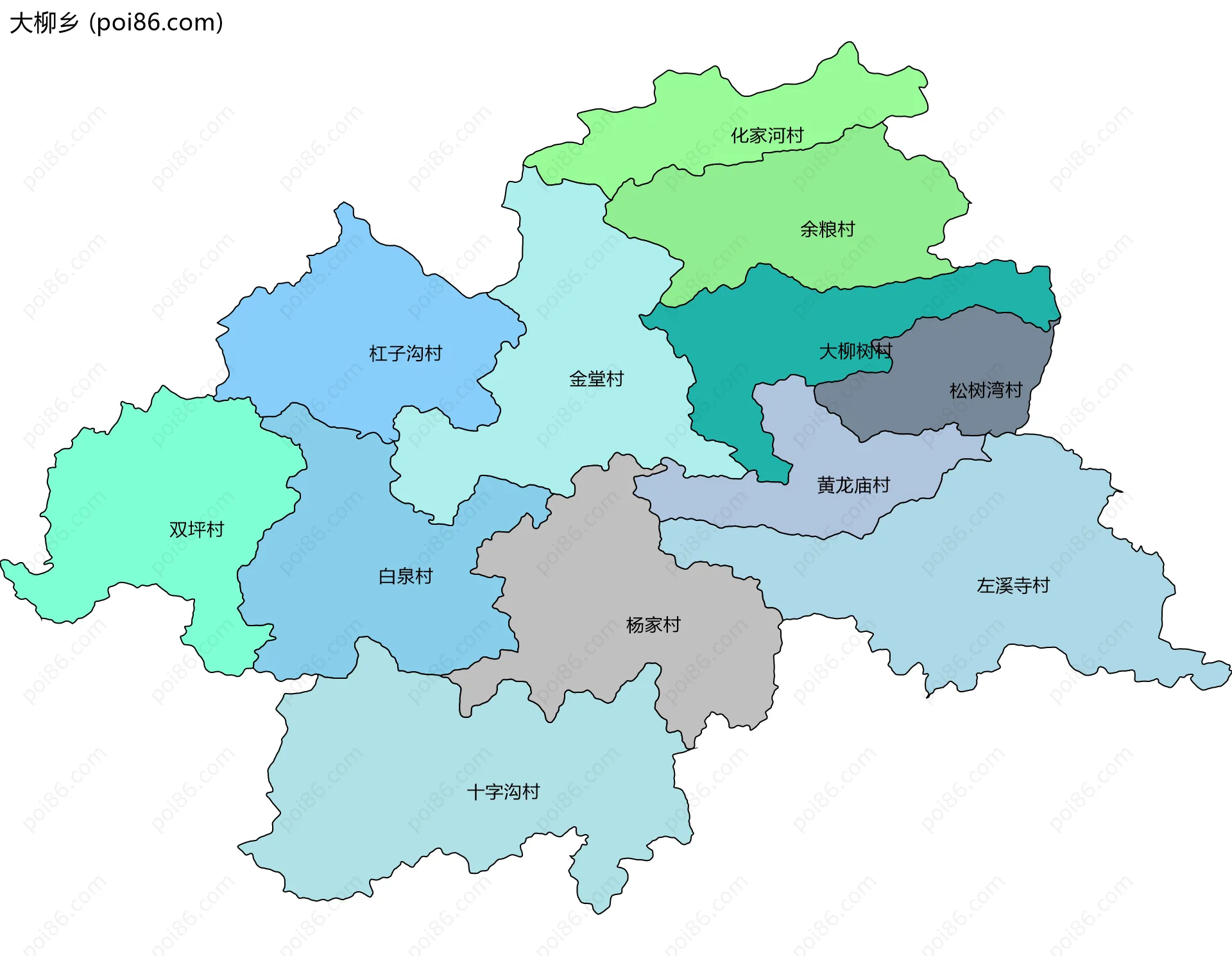 大柳乡边界地图(五级行政区划)