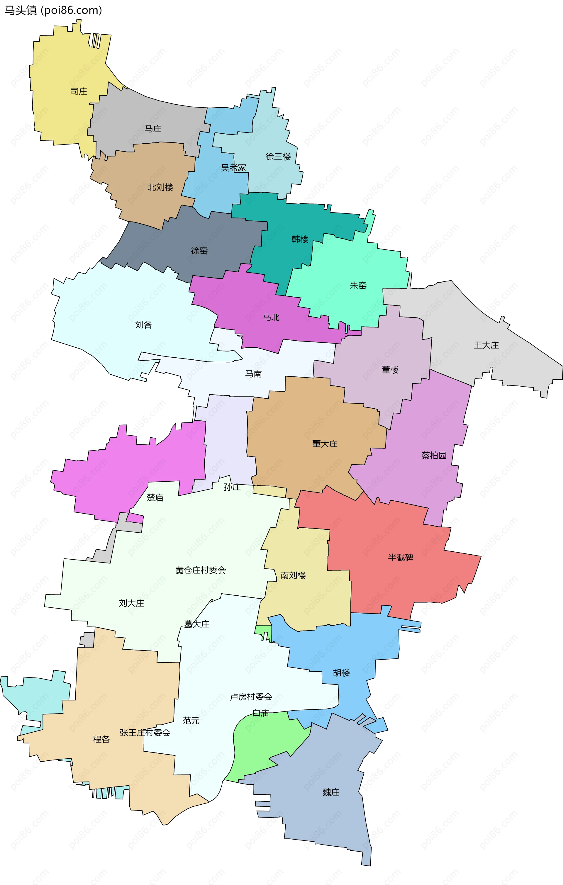 马头镇边界地图(五级行政区划)