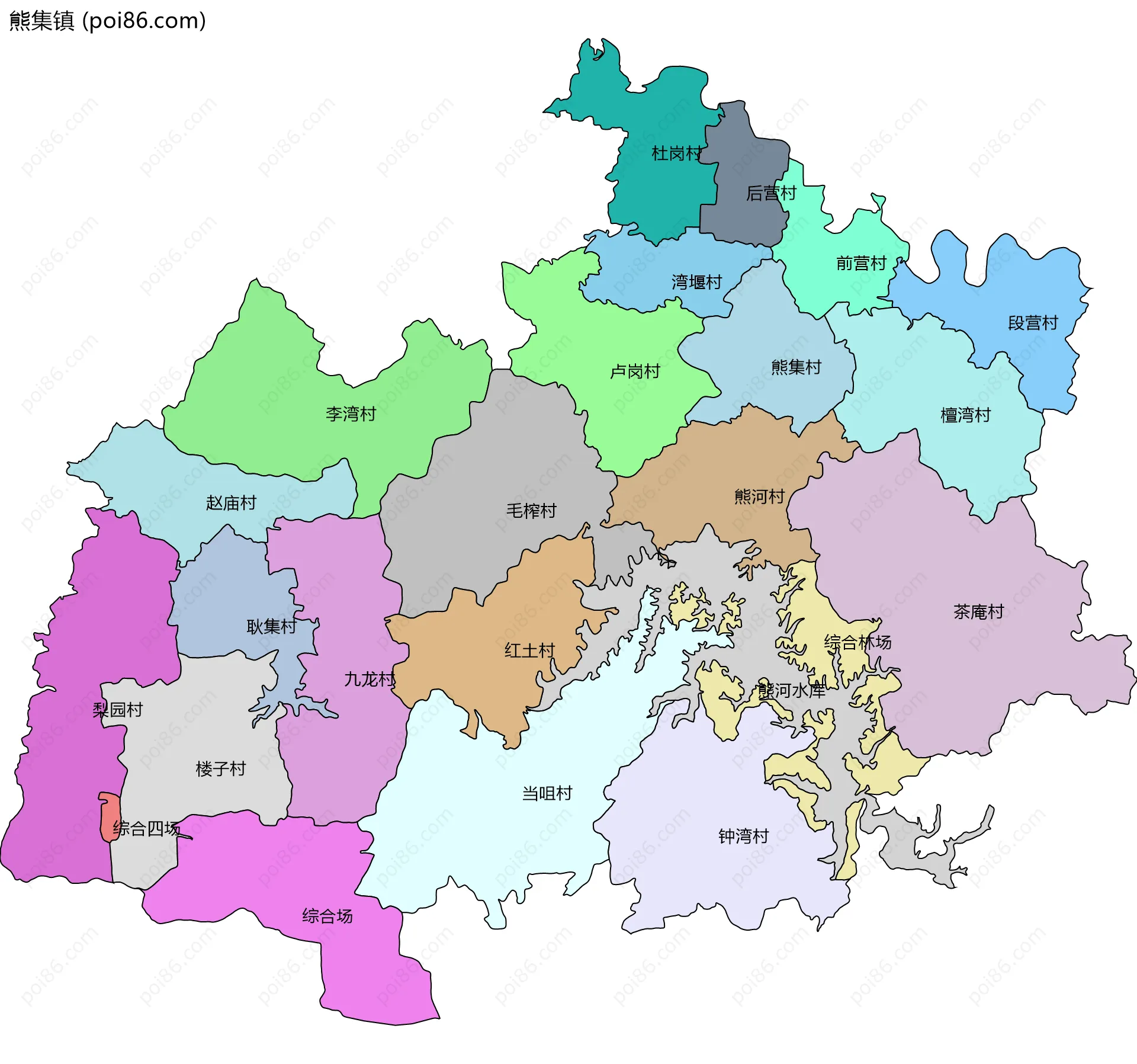 熊集镇边界地图(五级行政区划)