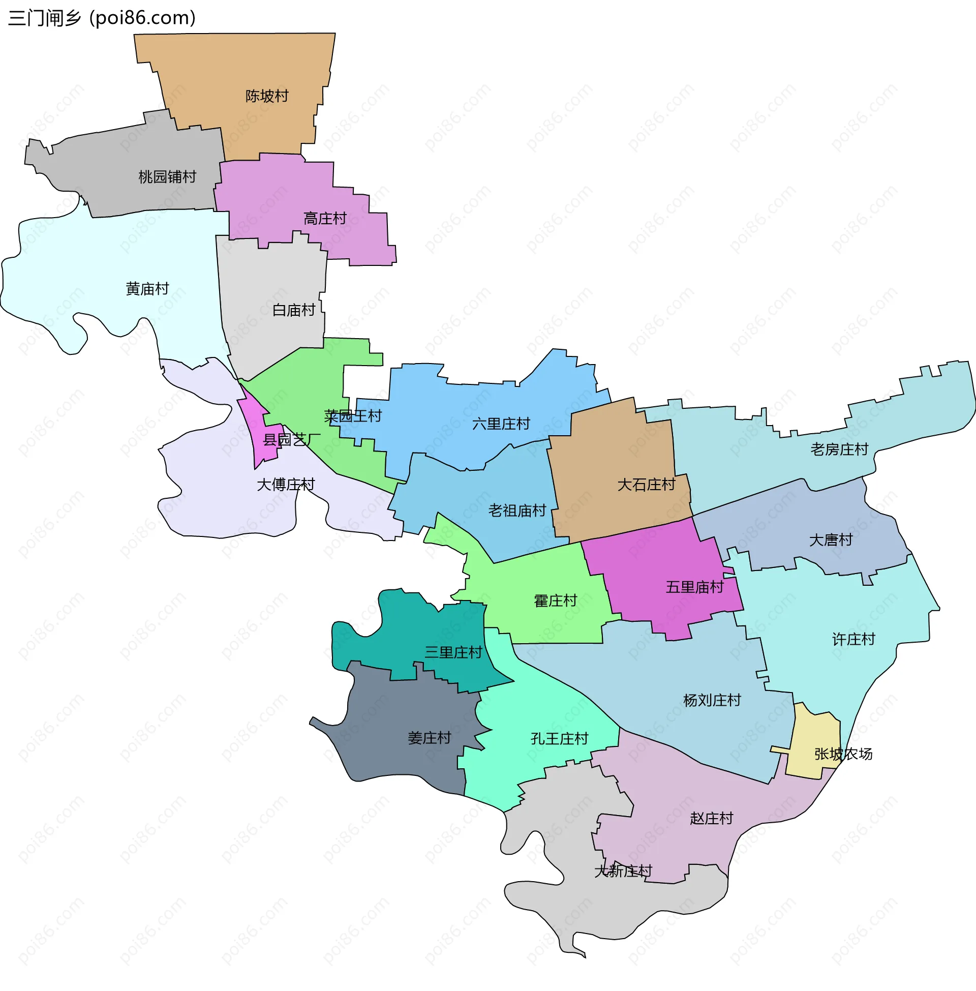 三门闸乡边界地图(五级行政区划)